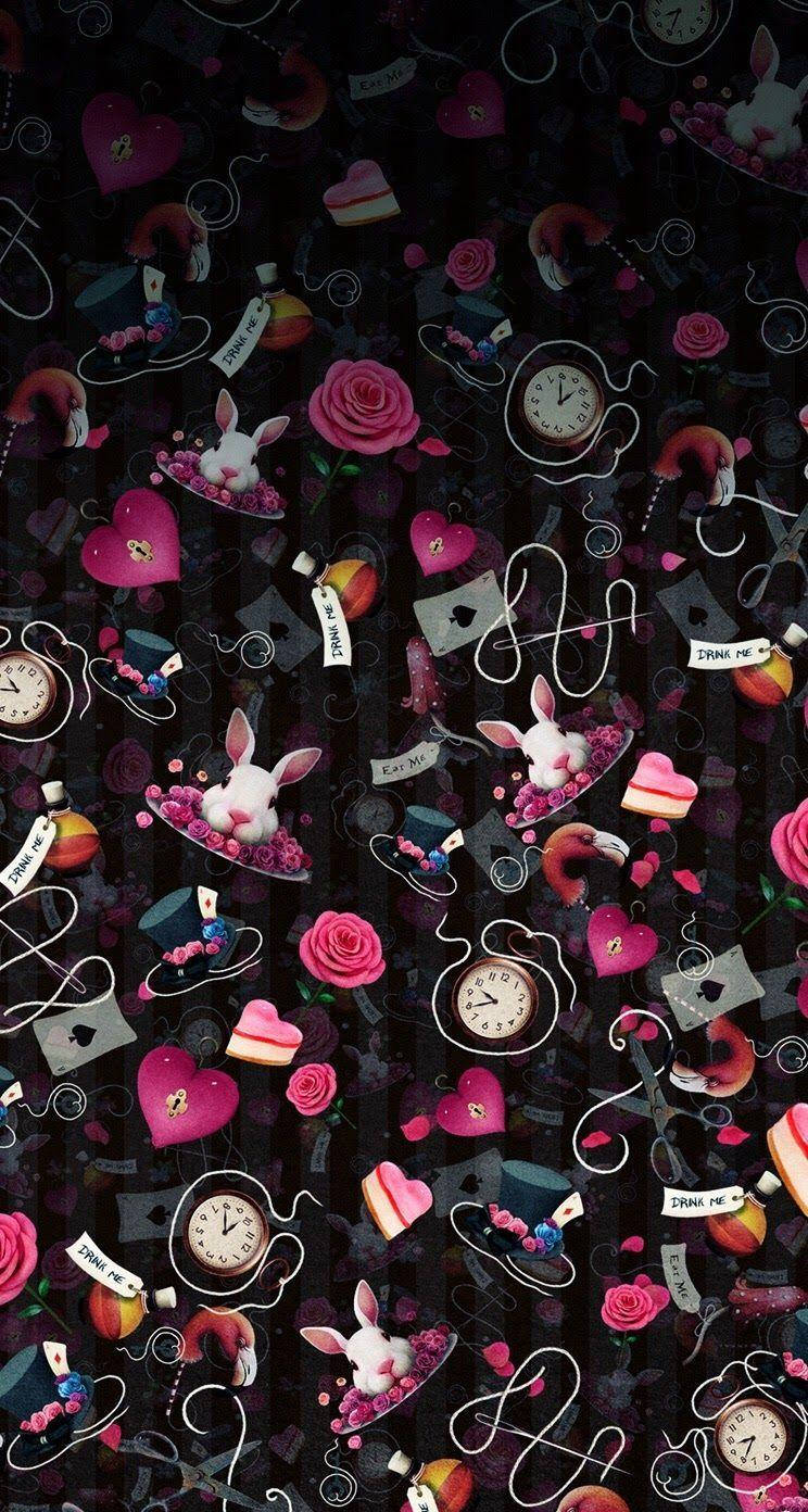 Alice In Wonderland Phone, pink roses, clocks, HD Phone Wallpaper