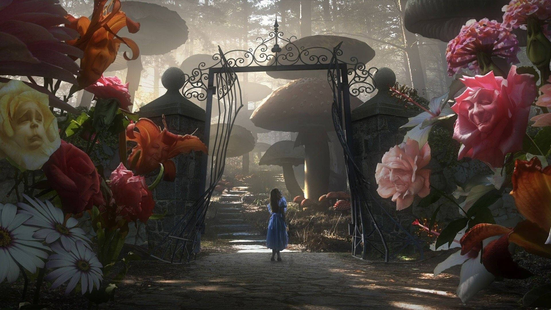 Alice In Wonderland, gate, blue dress, Full HD Desktop Wallpaper