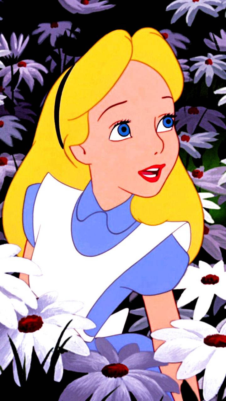Alice In Wonderland, white daisies, purple petals, SD Phone Wallpaper