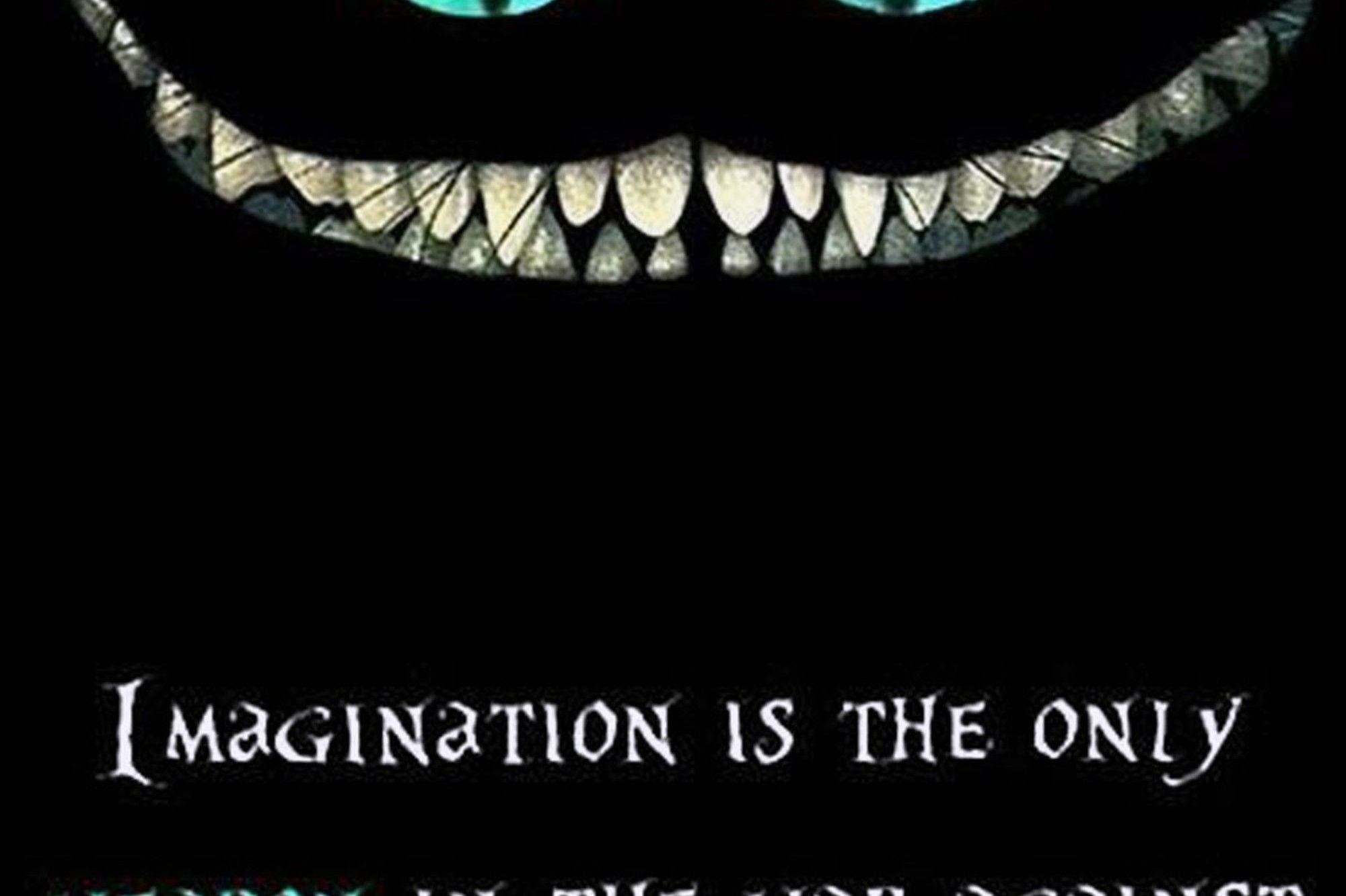 Alice In Wonderland, glowing teal eyes, menacing grin, Full HD Desktop Wallpaper