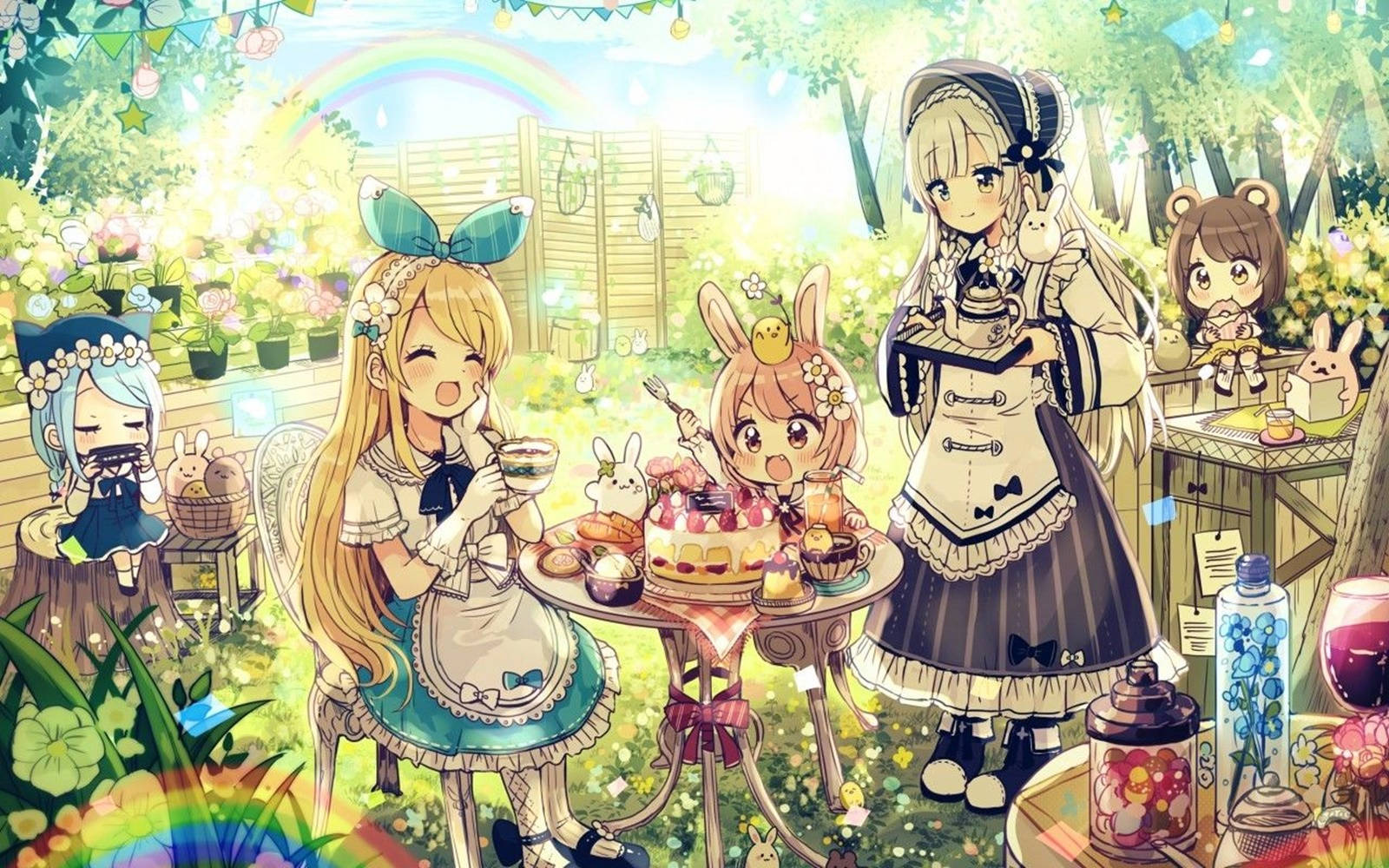 Alice In Wonderland, anime, maid outfits, HD Desktop Wallpaper