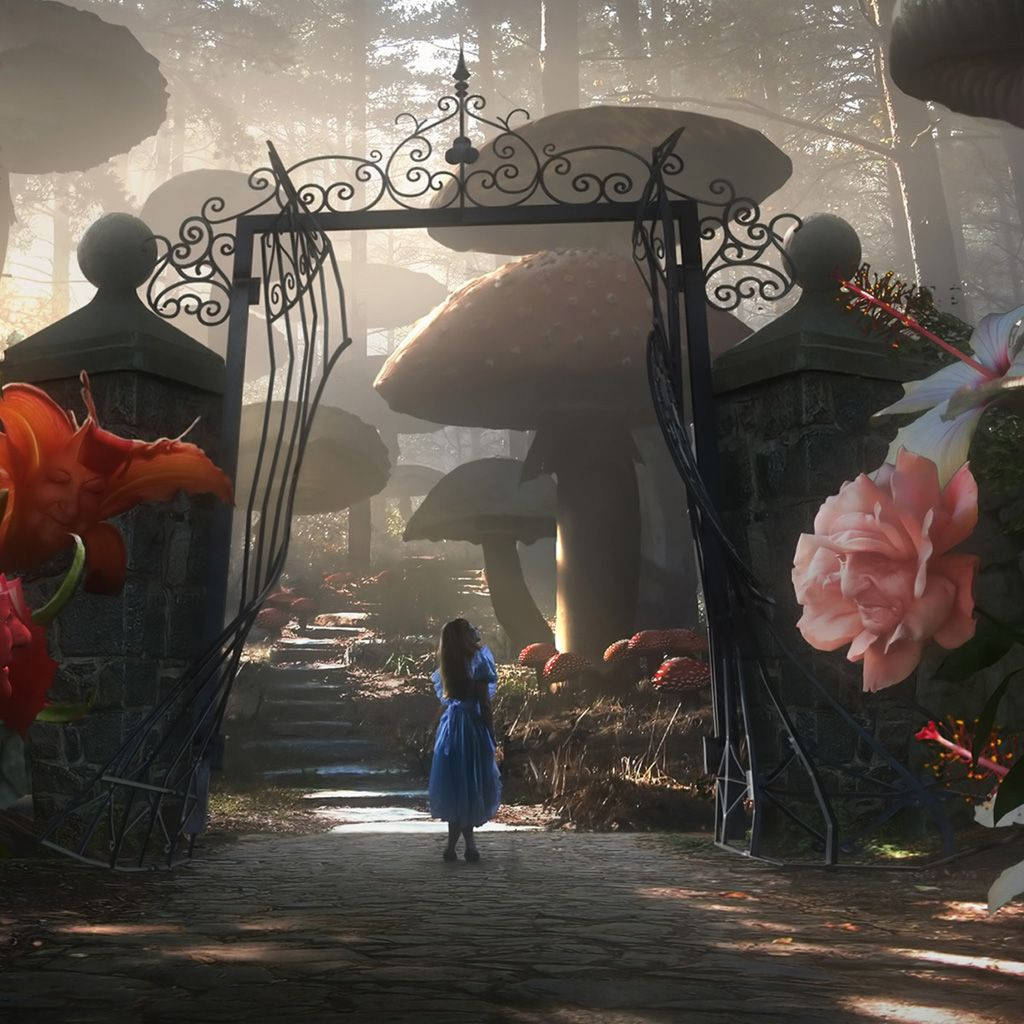 Alice In Wonderland, blue dress, ornate gate, SD Desktop Wallpaper