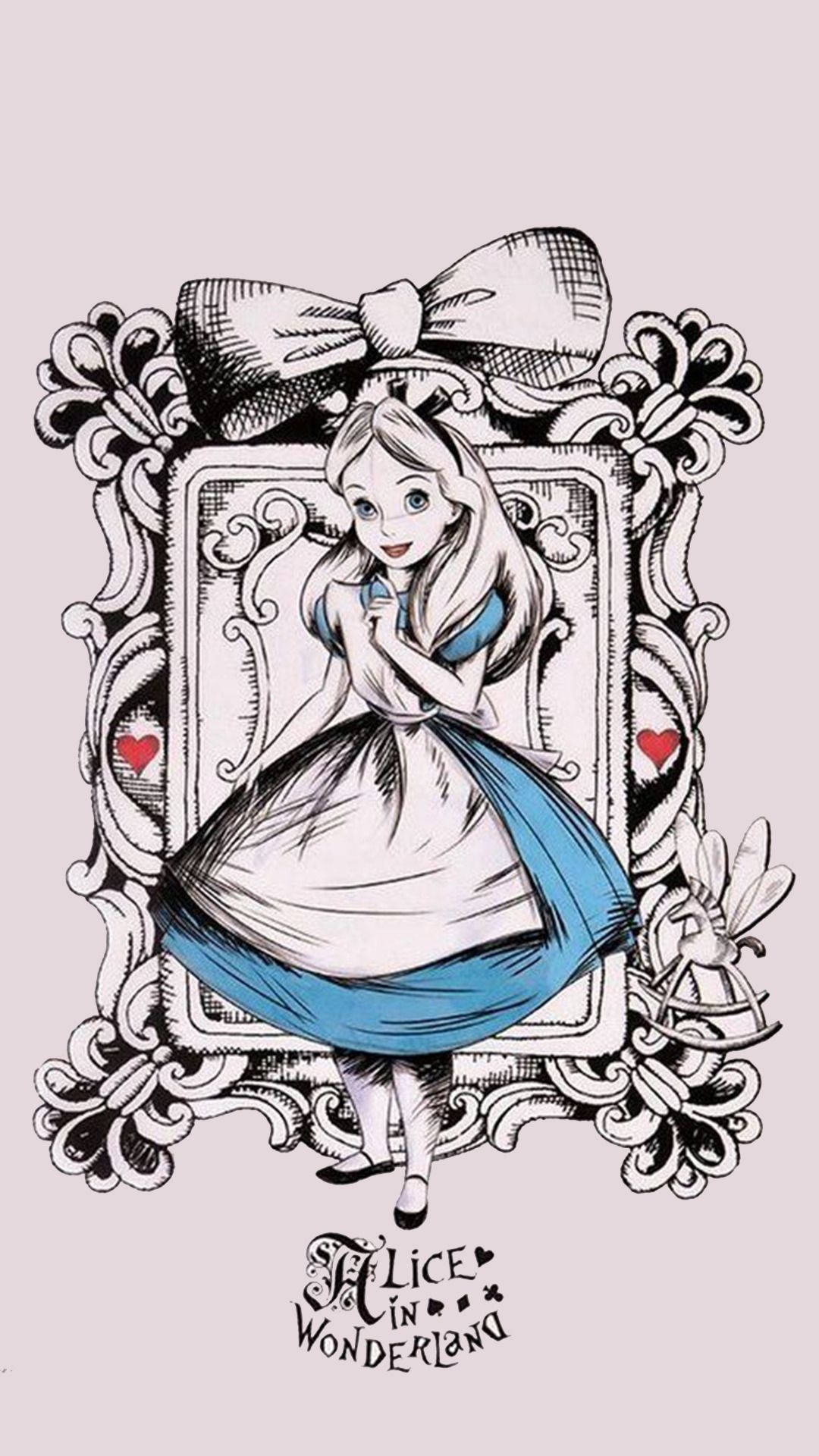Alice In Wonderland, blue dress, red hearts, Full HD Phone Wallpaper