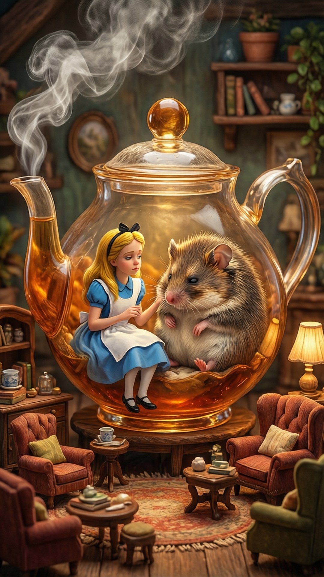 Alice In Wonderland, hamster, steaming glass teapot, Full HD Phone Wallpaper