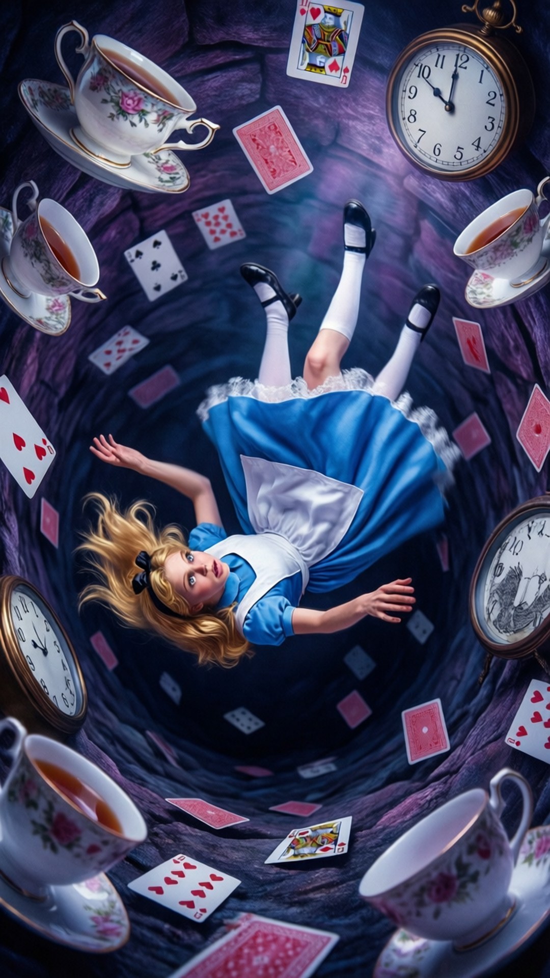 Alice In Wonderland, teacups, clocks, Full HD Phone Wallpaper