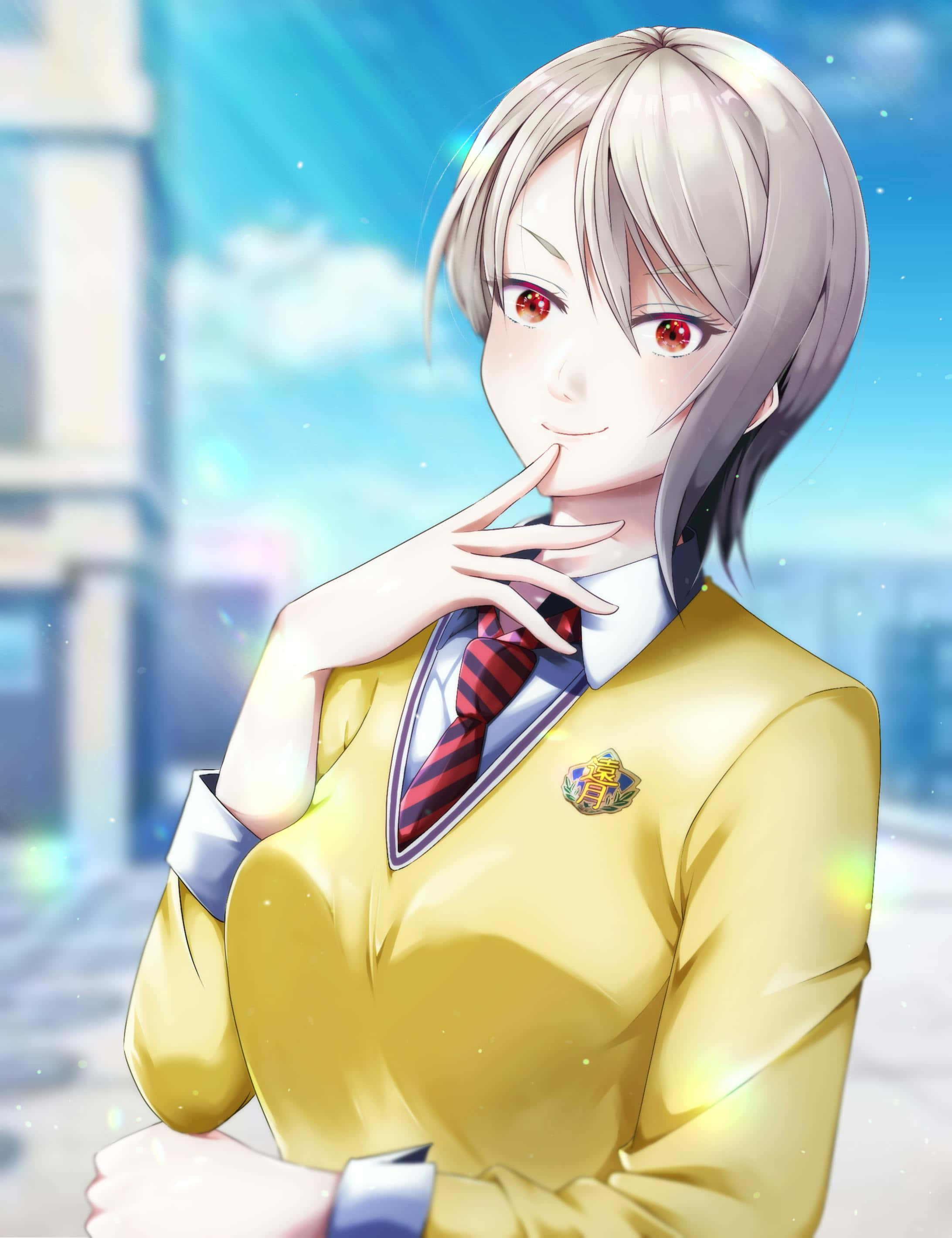 Alice Nakiri, silver-haired, yellow school uniform, 2K Phone Wallpaper