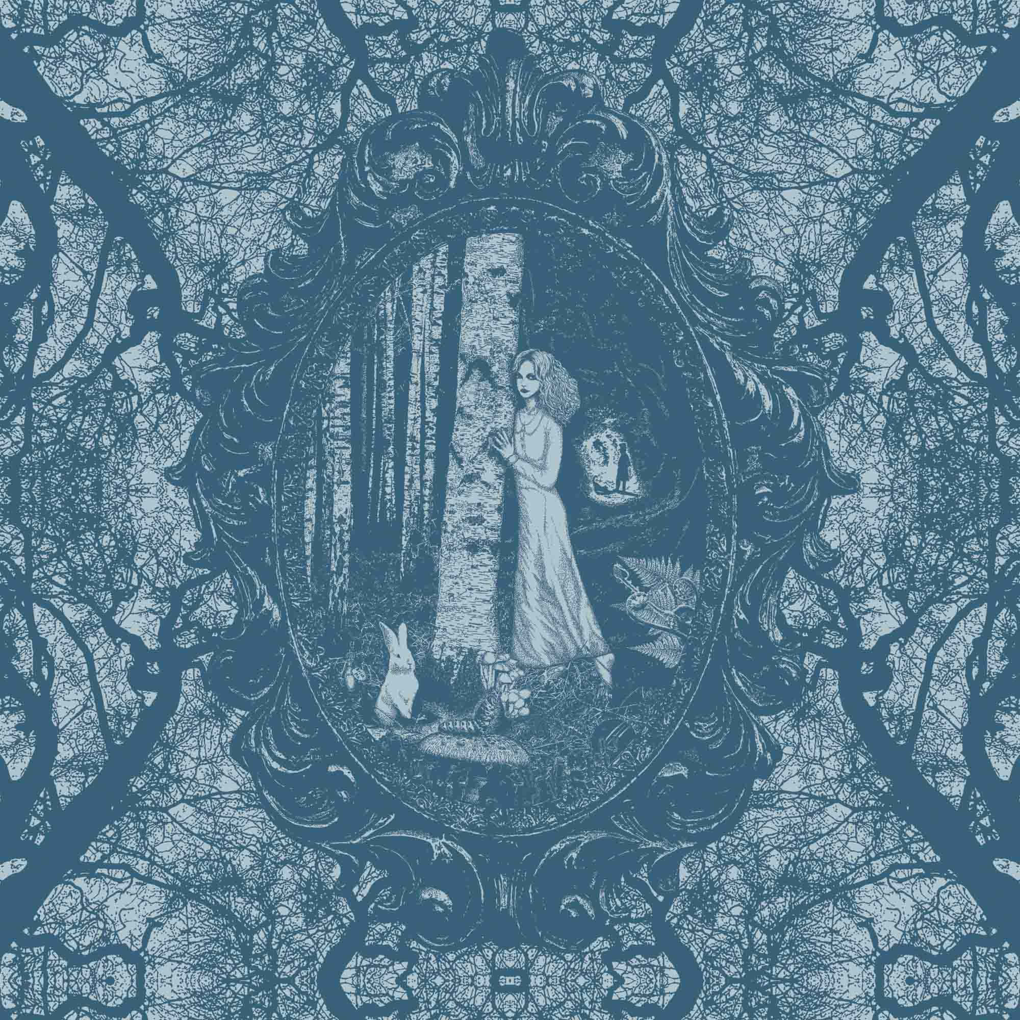 Alice Wonderland Aesthetic, Wonderland, monochromatic blue illustration, Full HD Desktop Wallpaper