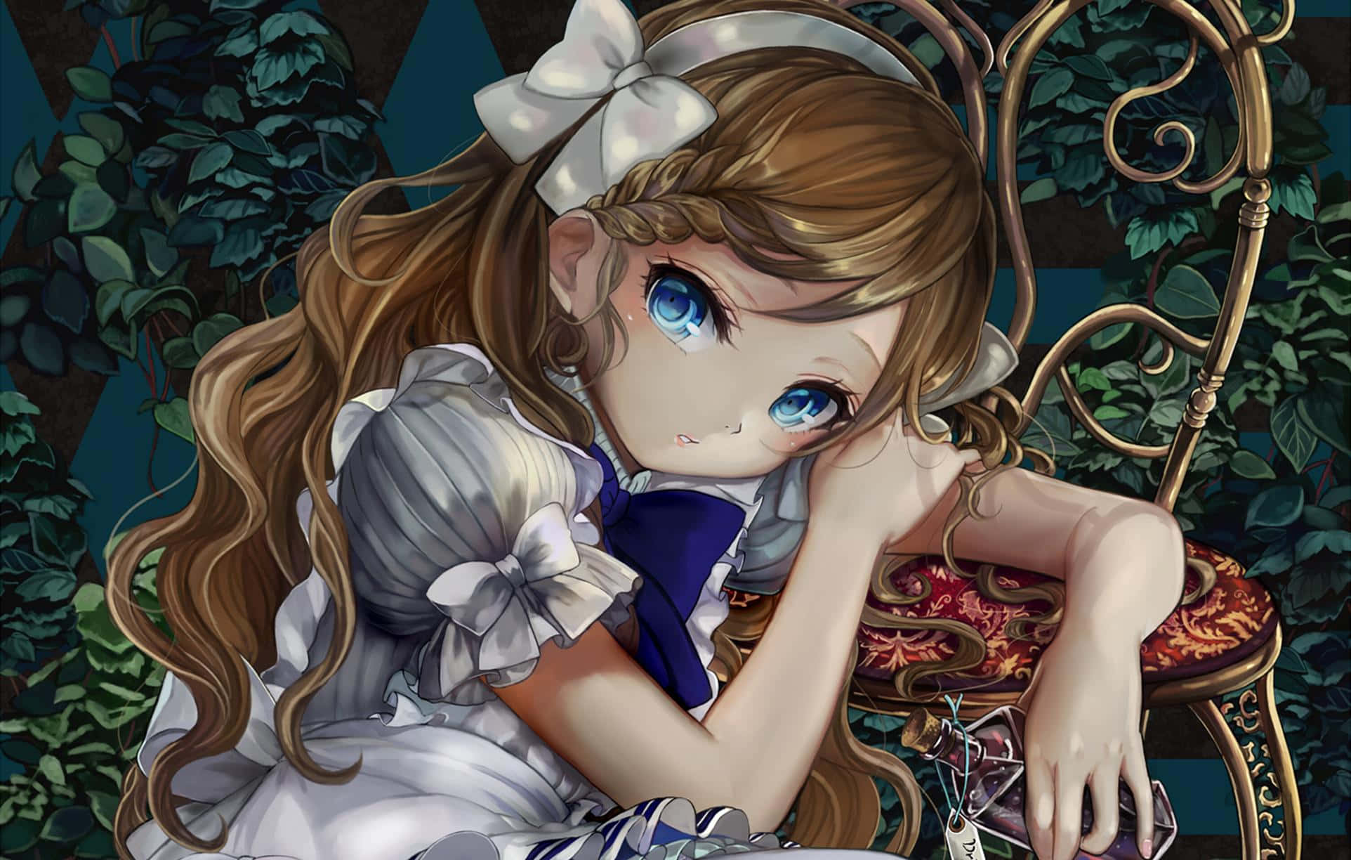 Alice Wonderland Aesthetic, blue eyes, braided hair, Full HD Desktop Wallpaper