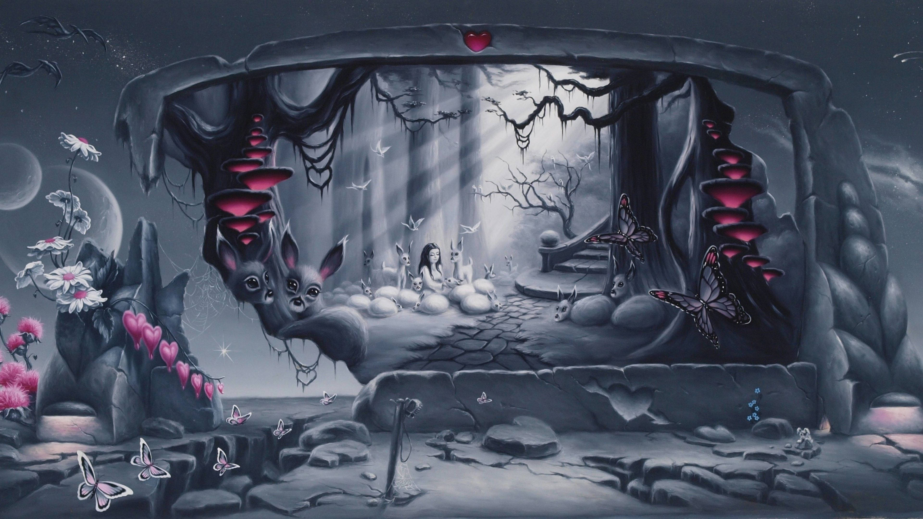 Alice, Wonderland, ghostly forest, 4K Desktop Wallpaper