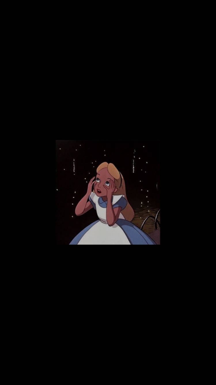 Alice in Wonderland, cute aesthetic cartoon, dark starry backdrop, HD Phone Wallpaper