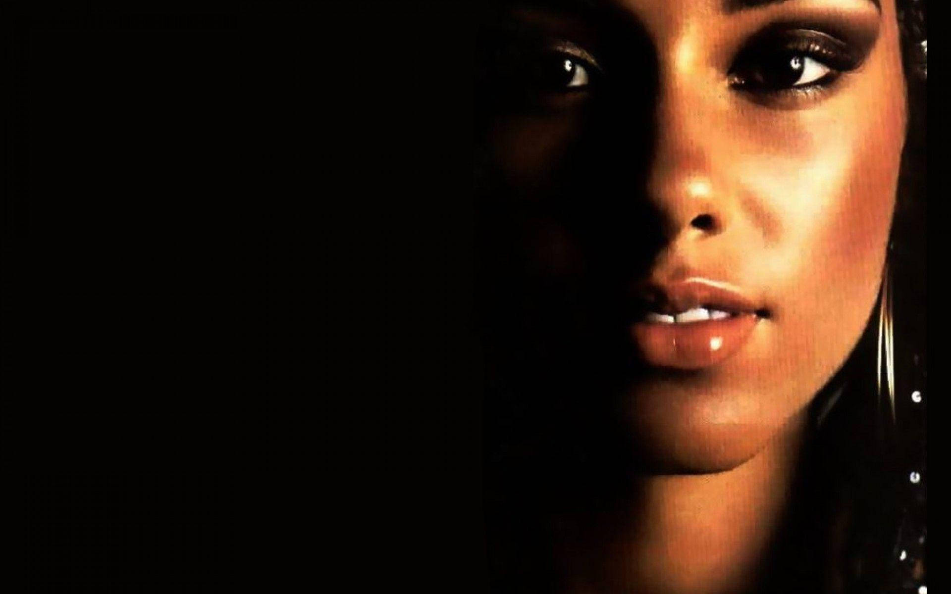 Alicia Keys, dark shadow, side lighting, Full HD Desktop Wallpaper