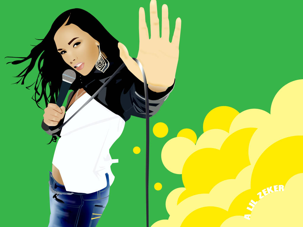 Alicia Keys, long black hair, microphone, SD Desktop Wallpaper