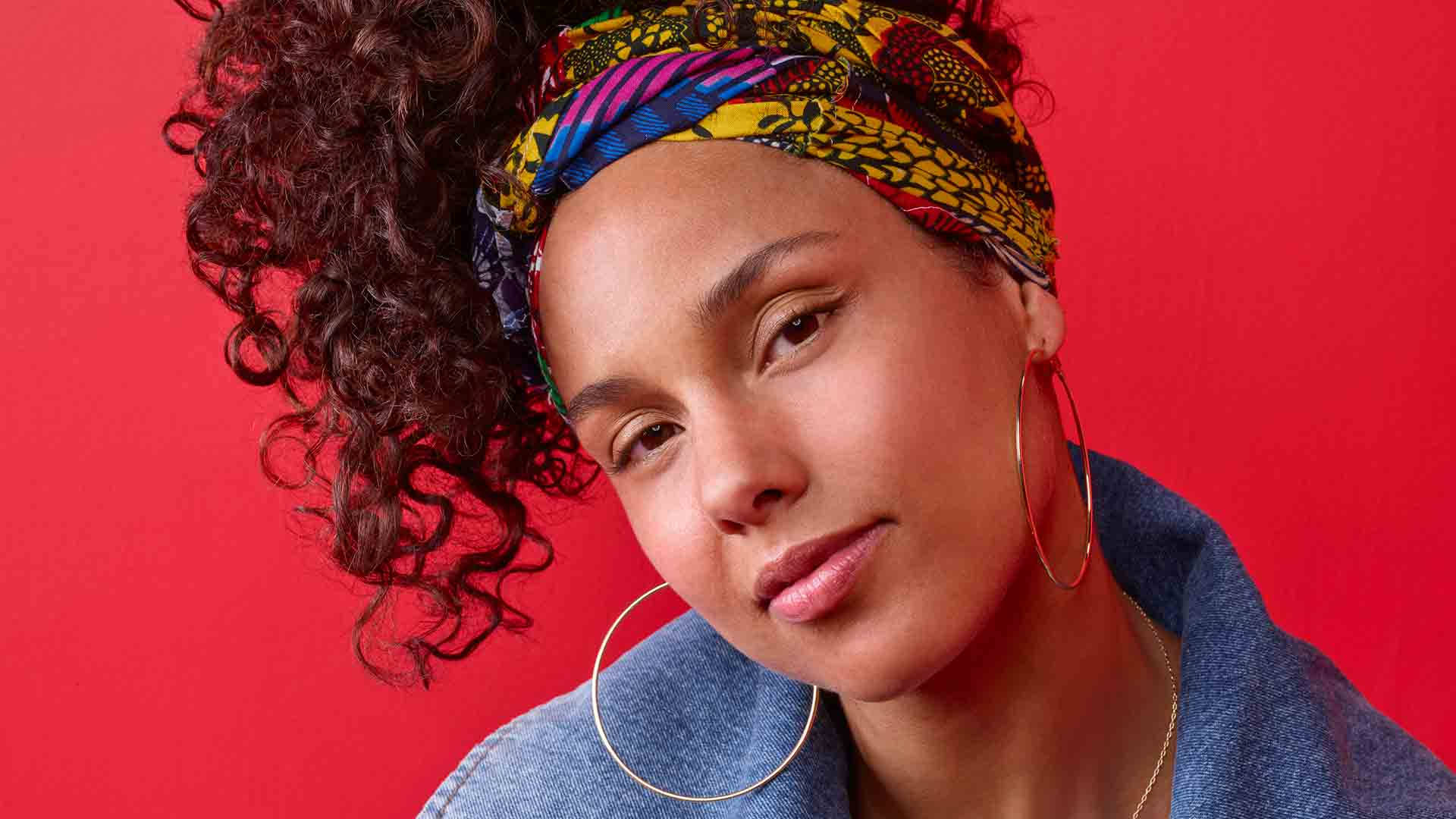 Alicia Keys, curly hair, colorful headwrap, Full HD Desktop Wallpaper