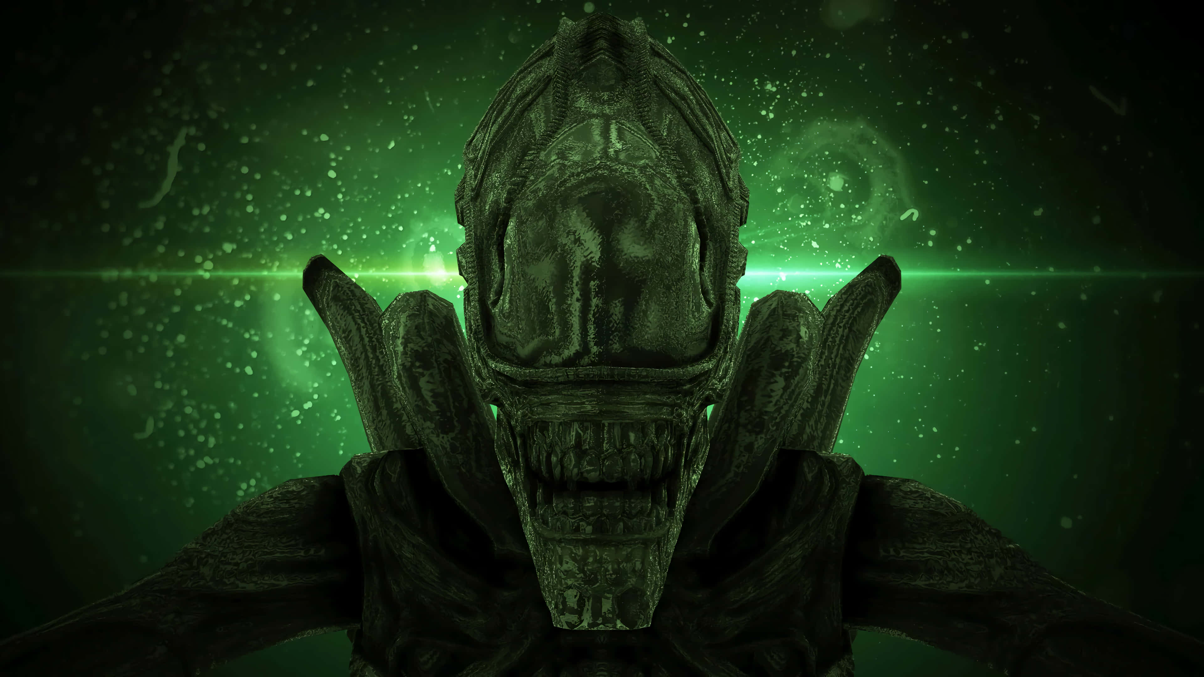 Alien 4K, cosmic background, glowing green, 4K Desktop Wallpaper