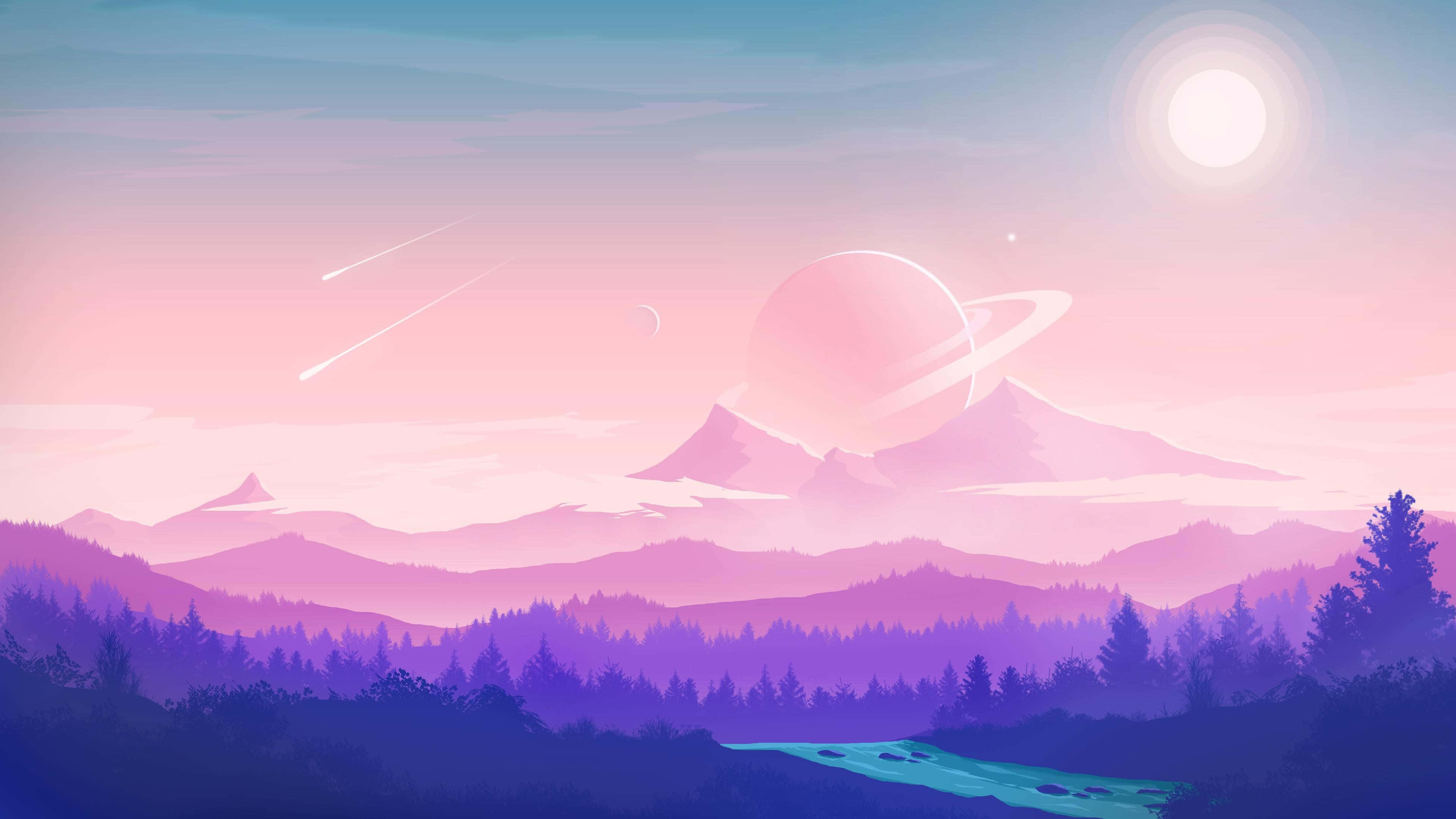 Alien 4K, green alien, purple mountains, 4K Desktop Wallpaper