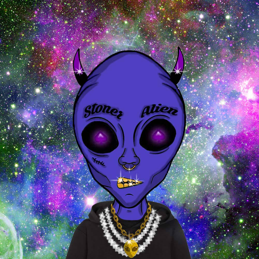 Stoned Cartoon, Cool Stoned Cartoon Alien, purple alien, SD Desktop Wallpaper