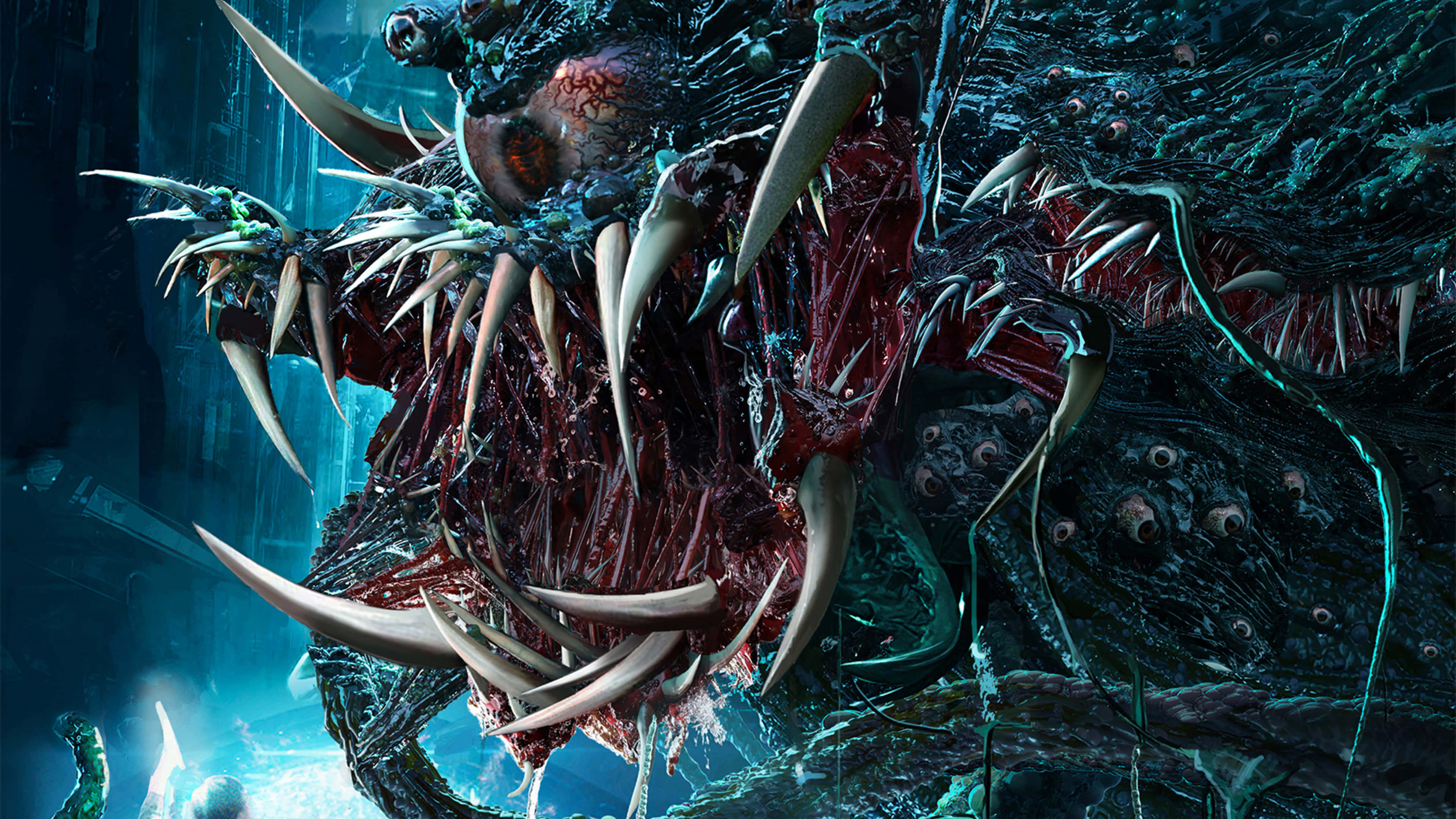 Alien 4K, glowing red eyes, sharp teeth, 4K Desktop Wallpaper