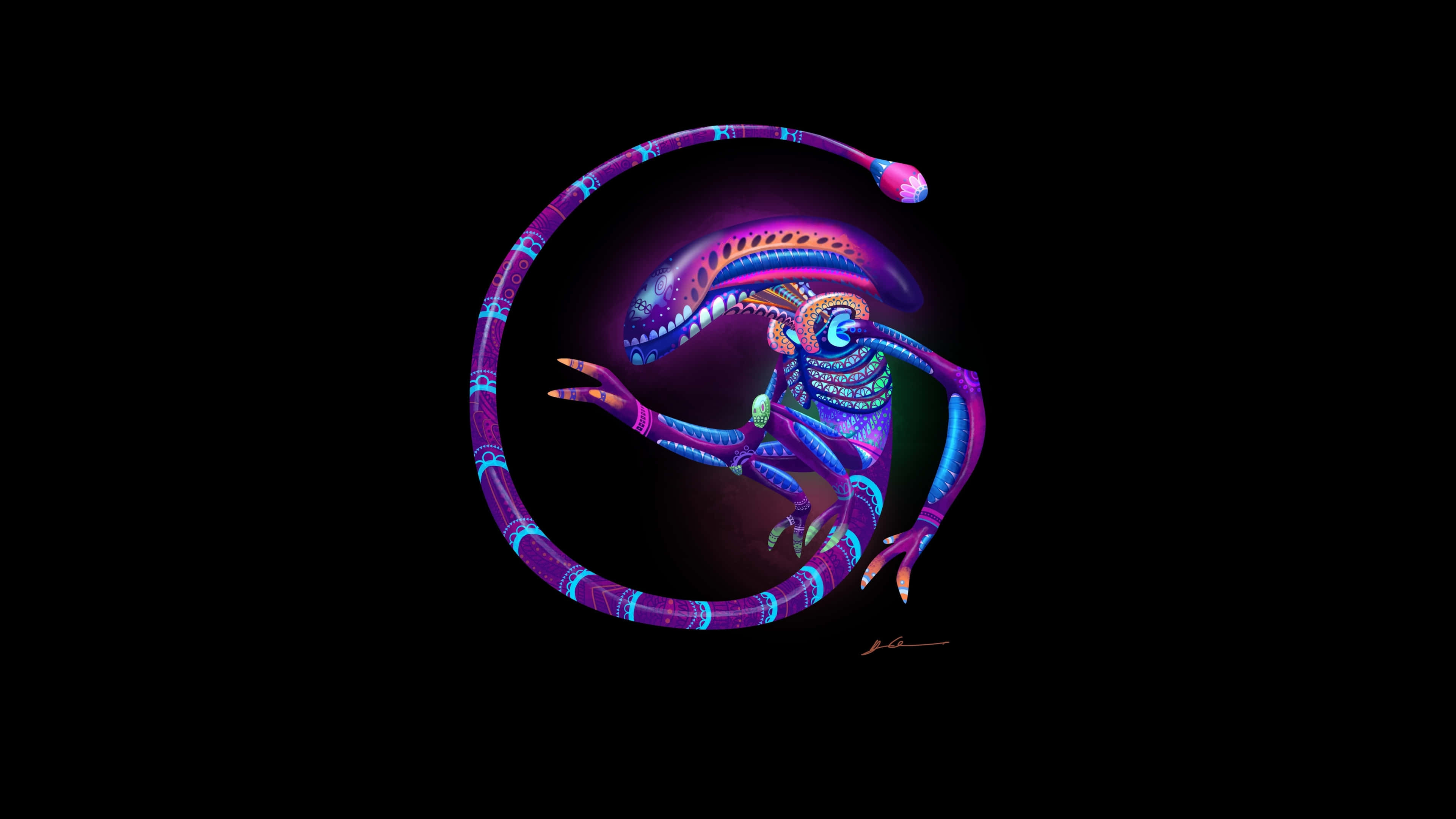 Alien 4K, neon-pink, blue, 4K Desktop Wallpaper