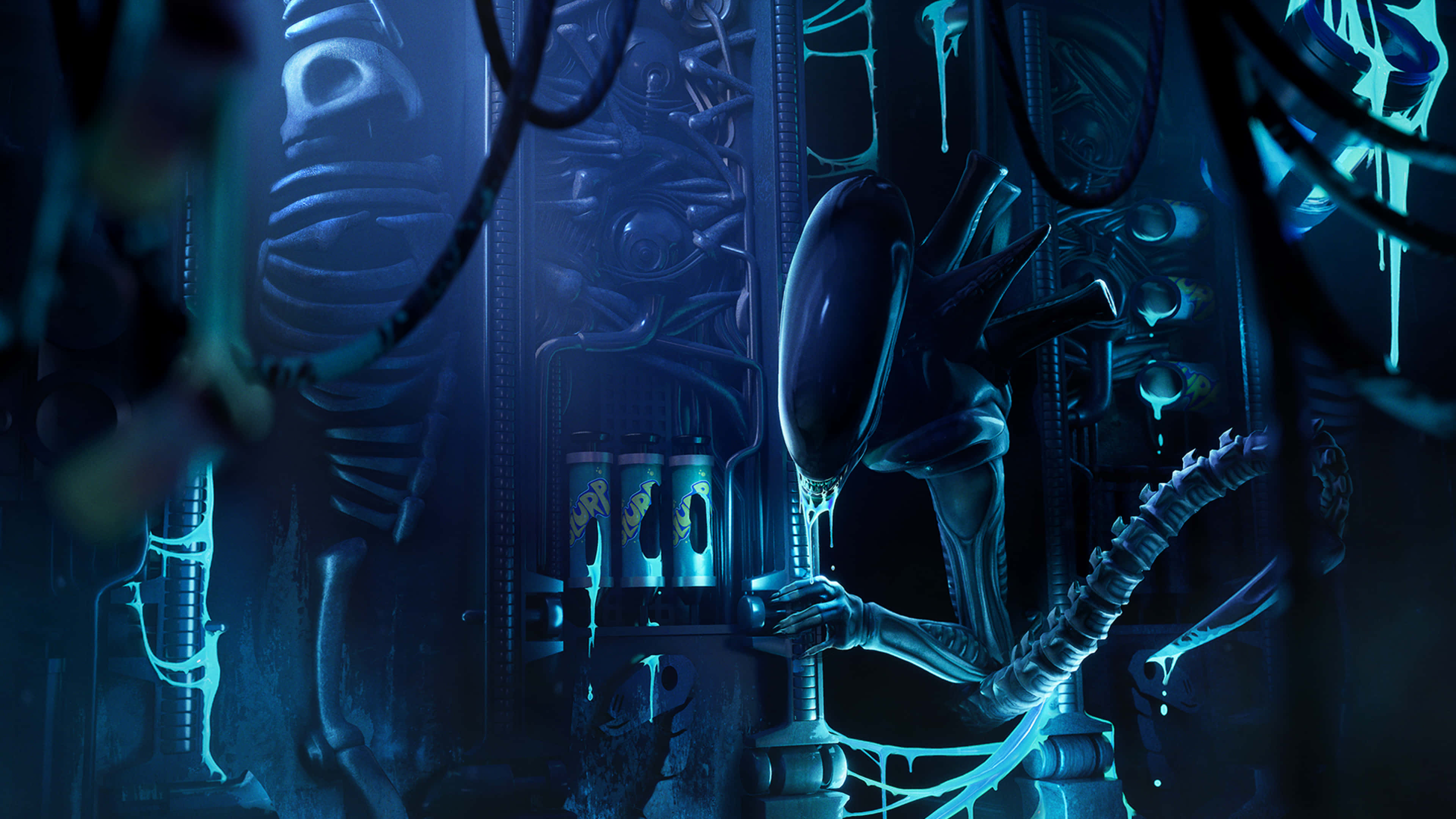 Alien 4K, biomechanical alien creature, sleek black head, 4K Desktop Wallpaper