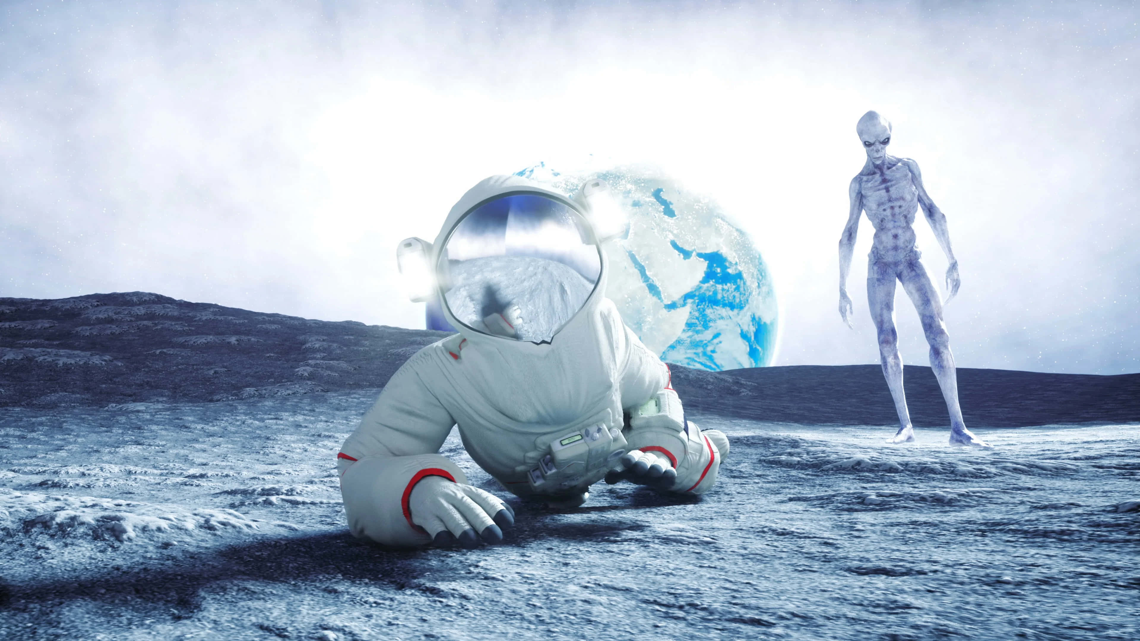 Alien 4K, astronaut, barren moon surface, 4K Desktop Wallpaper