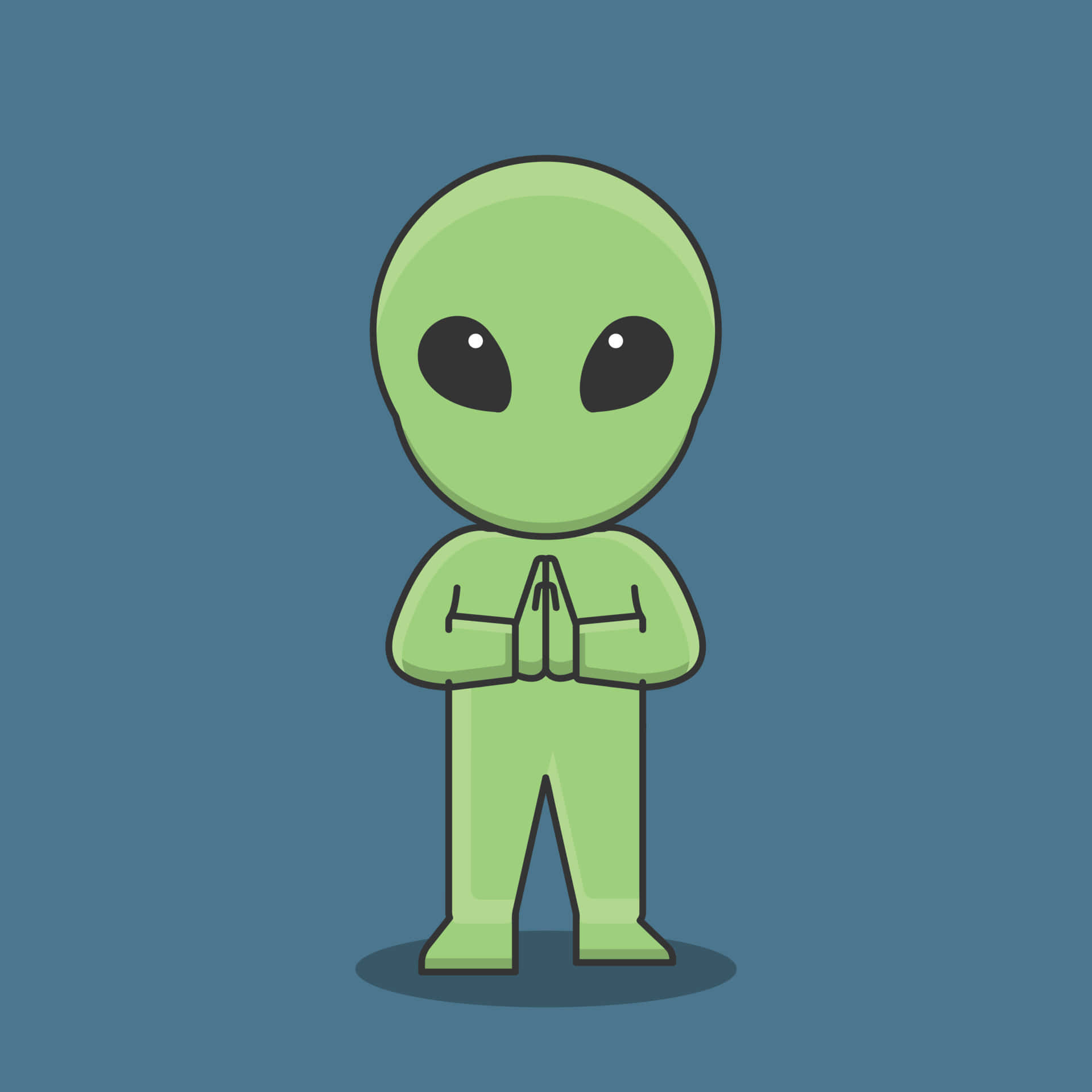 cartoon alien, green alien, big black eyes, Full HD Desktop Wallpaper