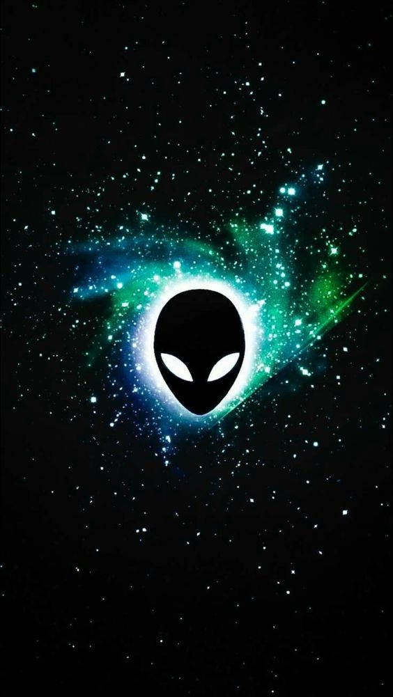 cool alien, glowing alien head silhouette, vibrant green and blue cosmic nebula, SD Phone Wallpaper