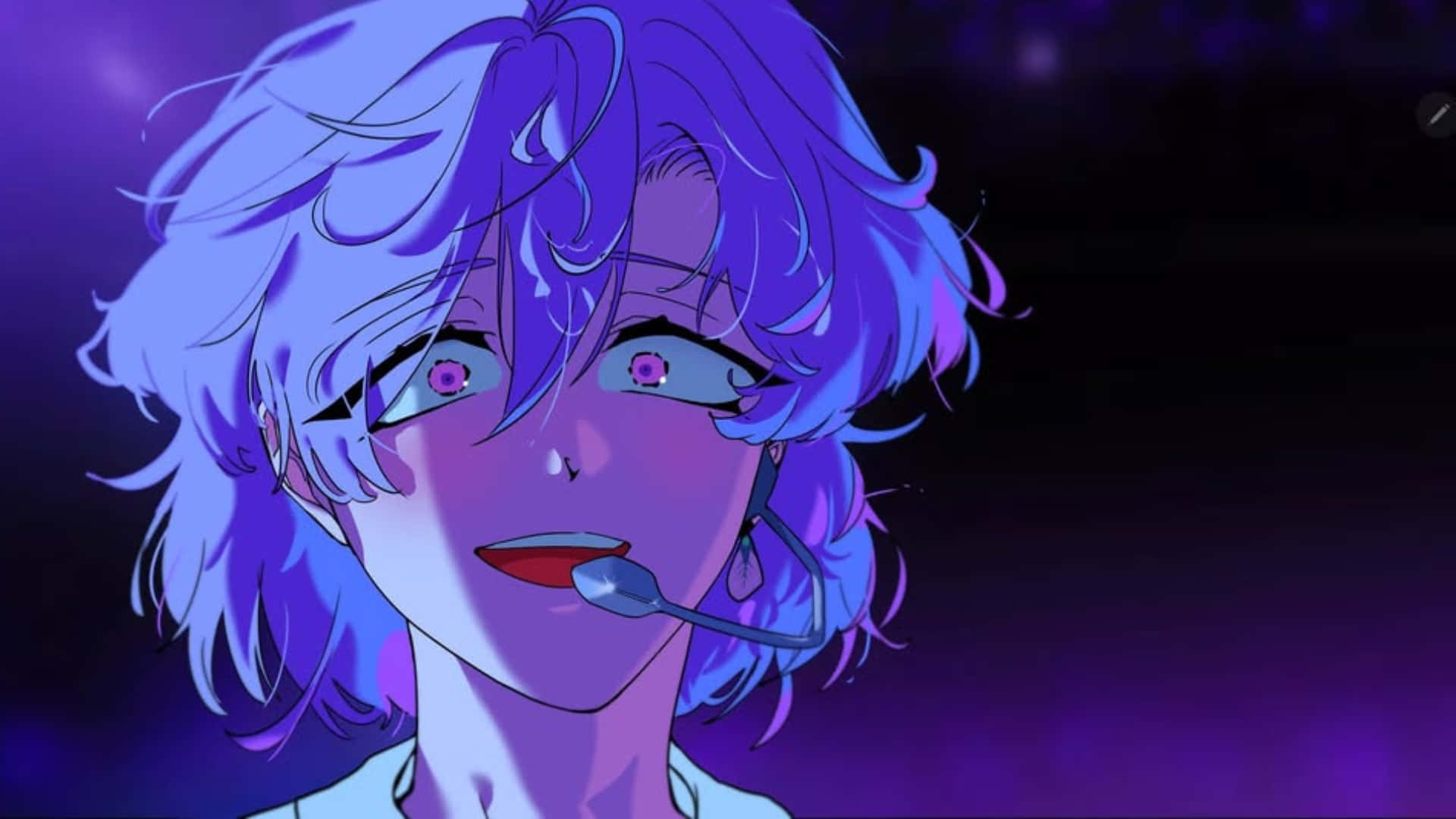 Alien Stage, purple hair, glowing eyes, Full HD Desktop Wallpaper