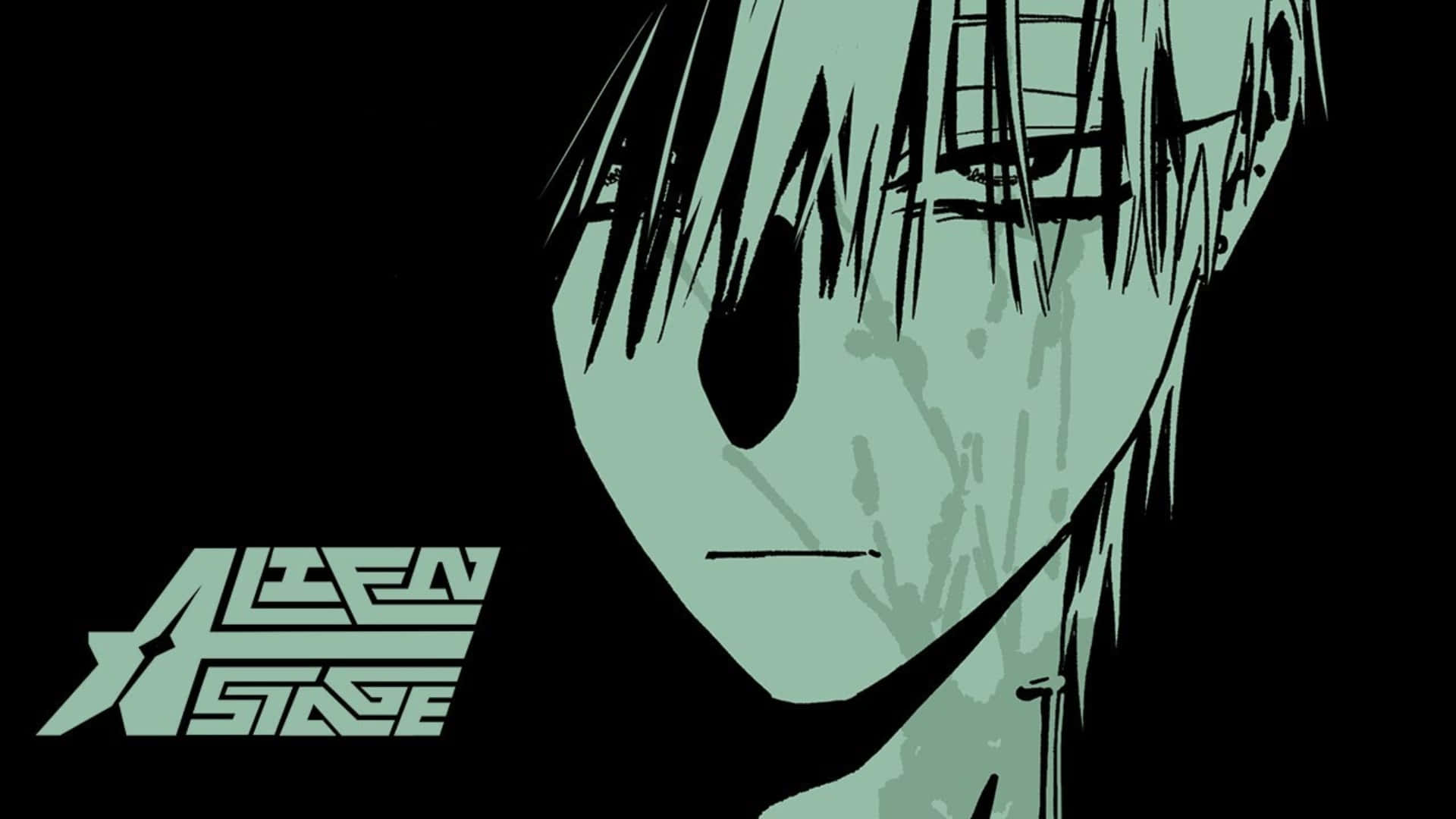 Alien Stage, pale green, sharp black hair, Full HD Desktop Wallpaper