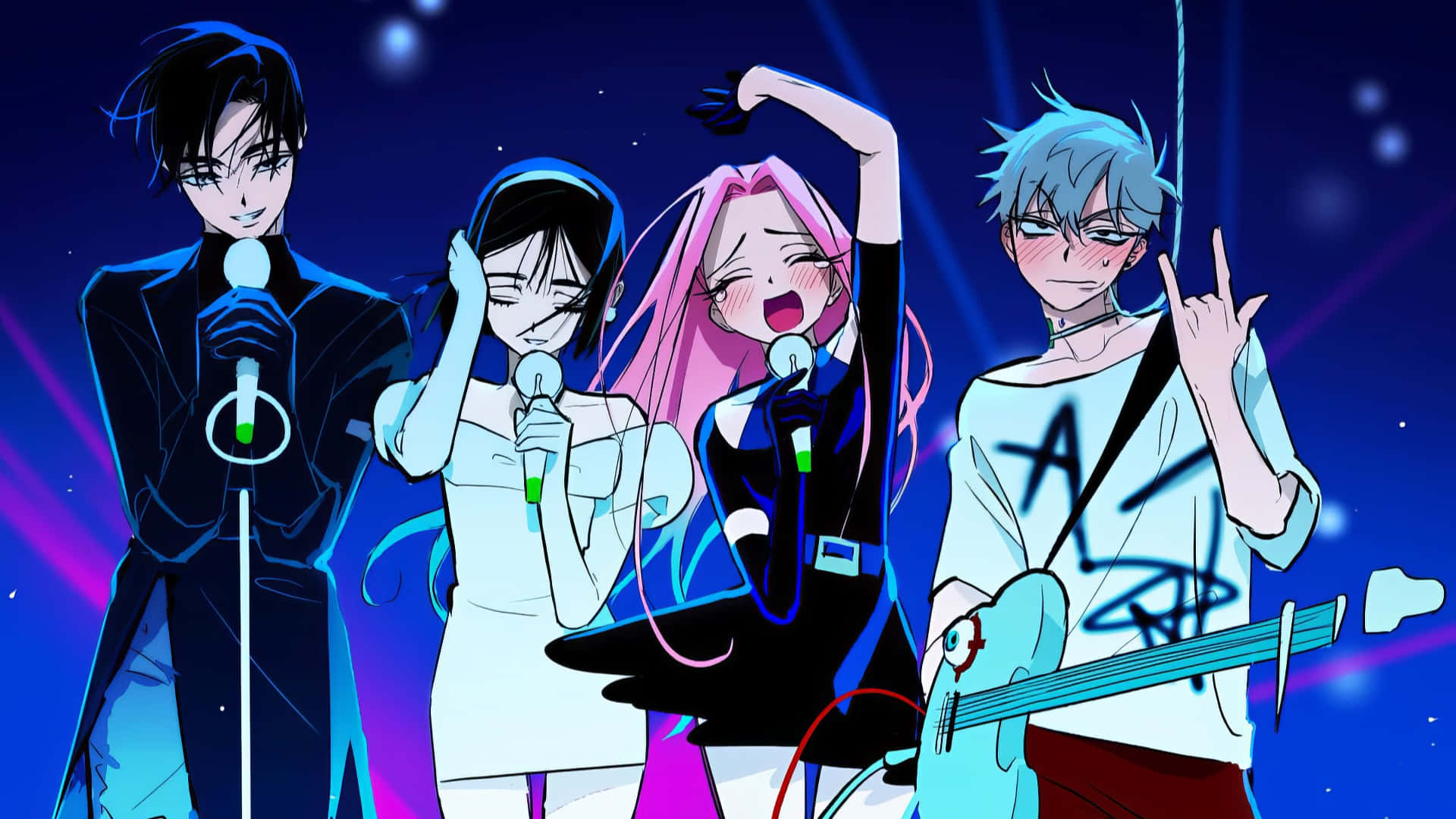 Alien Stage, anime band, neon lights, Full HD Desktop Wallpaper