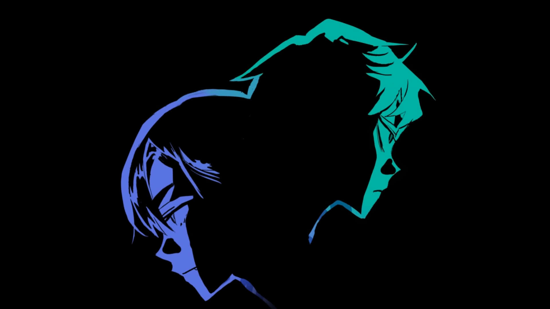 Alien Stage, anime-style silhouettes, black background, Full HD Desktop Wallpaper