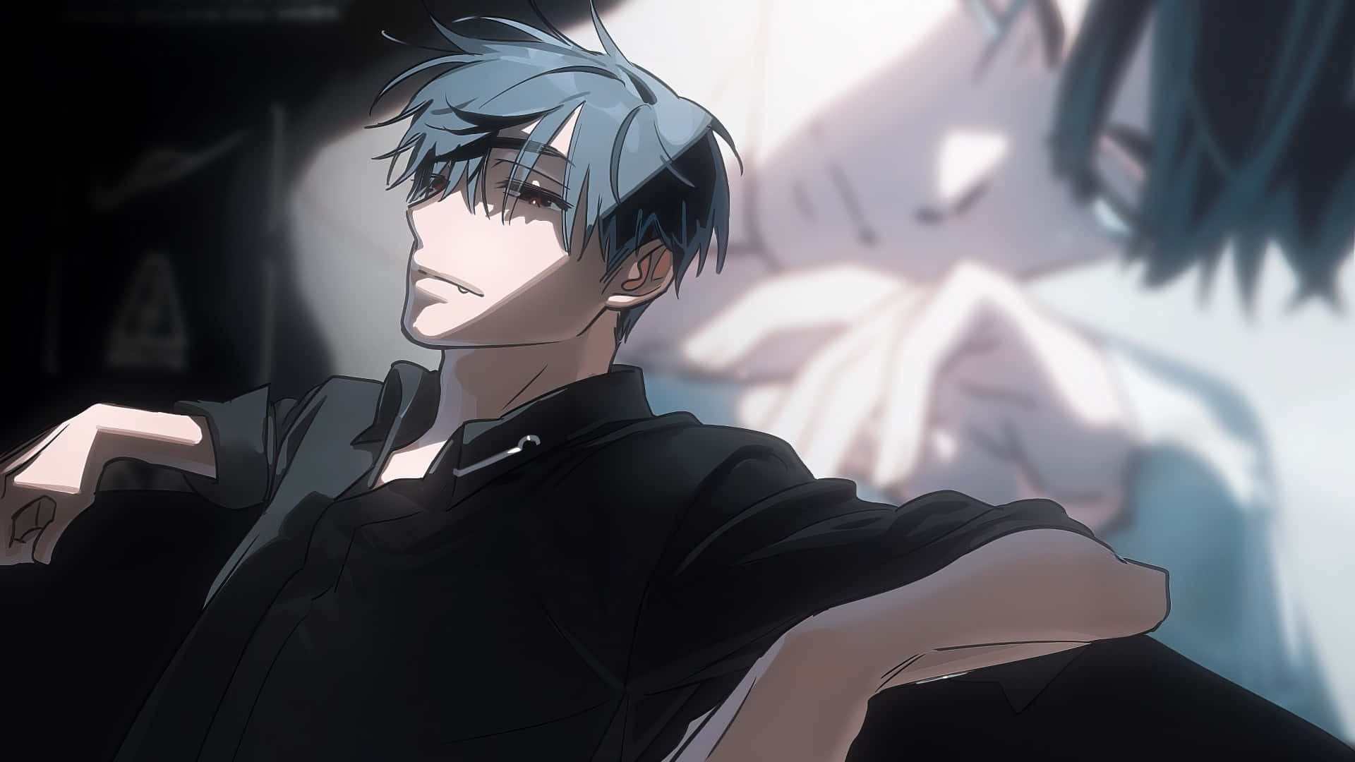 Alien Stage, blue-haired anime man, black shirt, Full HD Desktop Wallpaper