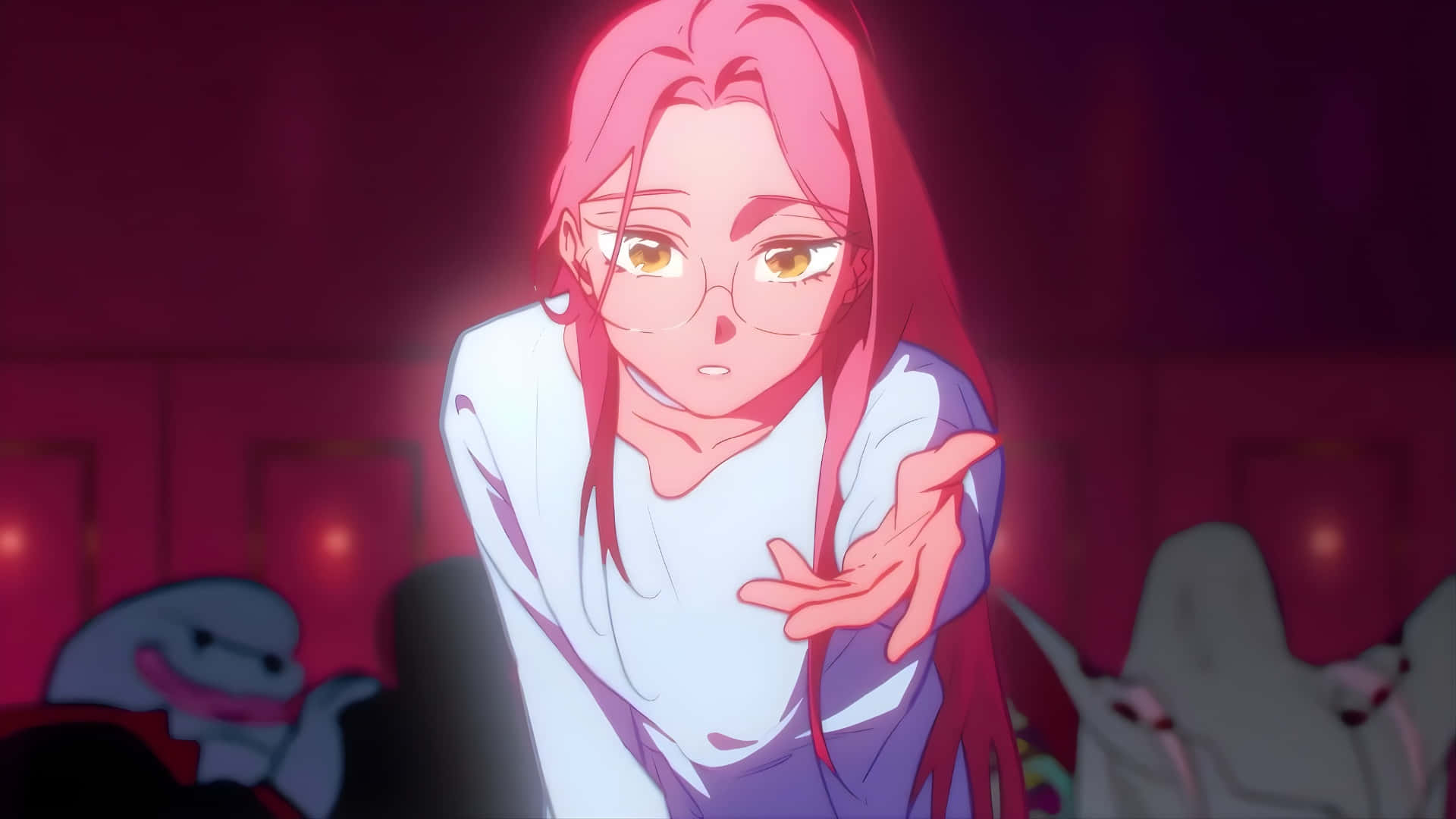 Alien Stage, pink-haired anime girl, glasses, Full HD Desktop Wallpaper