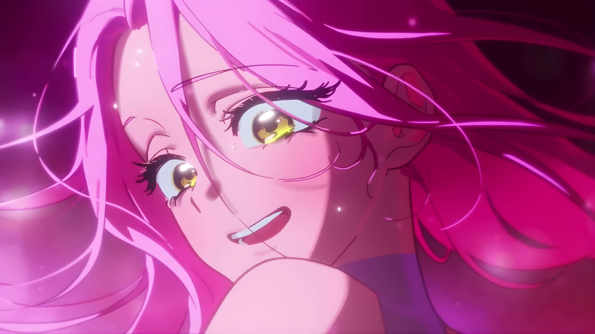 Alien Stage, pink-haired anime girl, golden eyes, Full HD Desktop Wallpaper