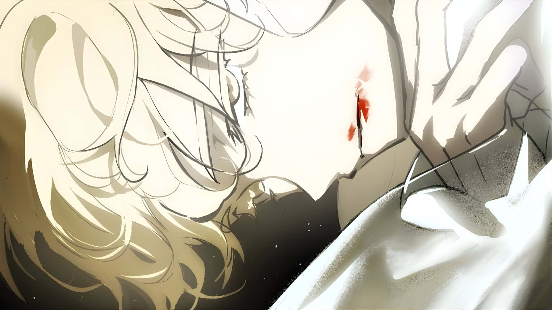 Alien Stage, blonde-haired character, single drop of blood, Full HD Desktop Wallpaper