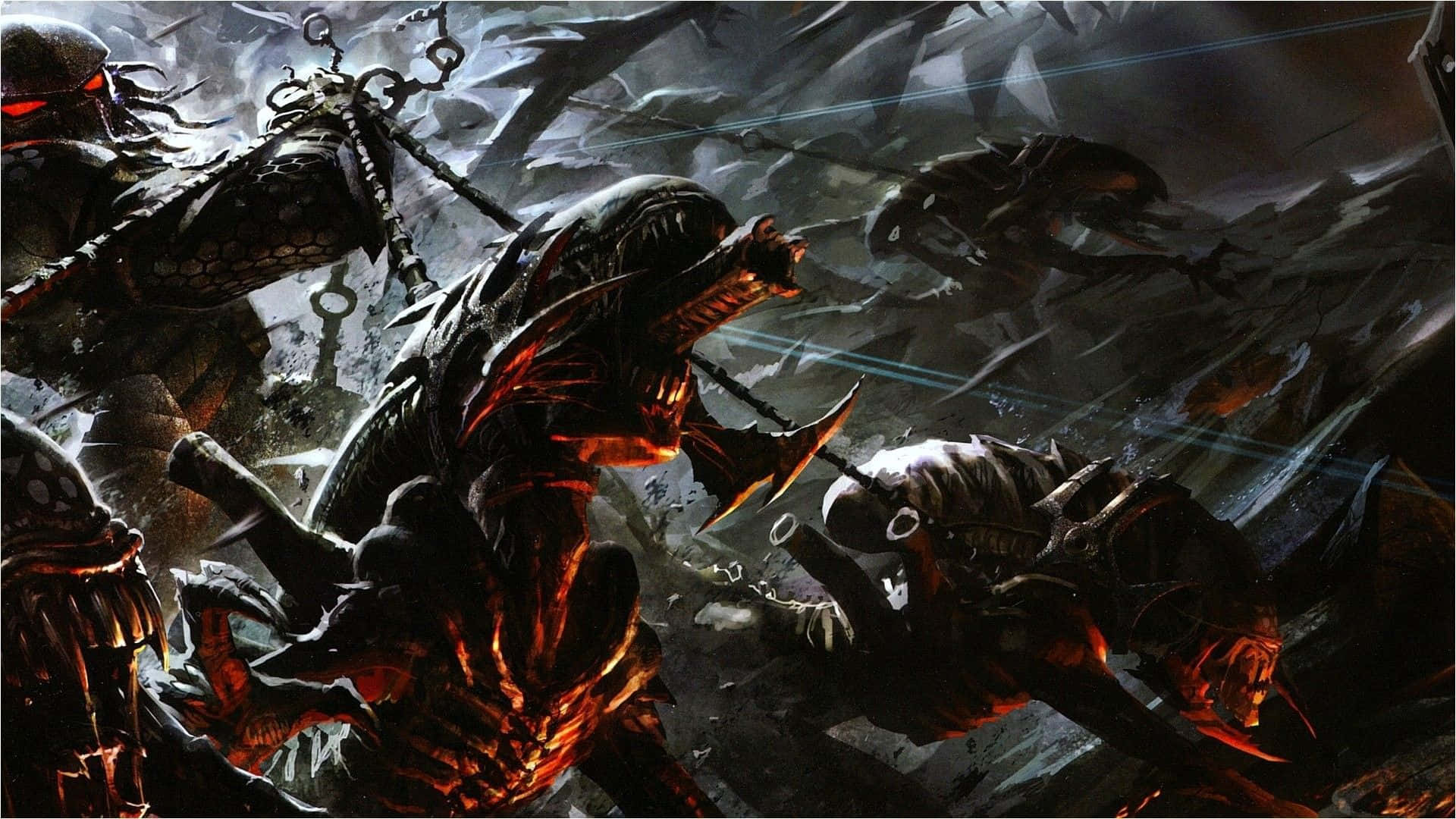 Alien Vs Predator, monstrous creatures, shattered stone, Full HD Desktop Wallpaper