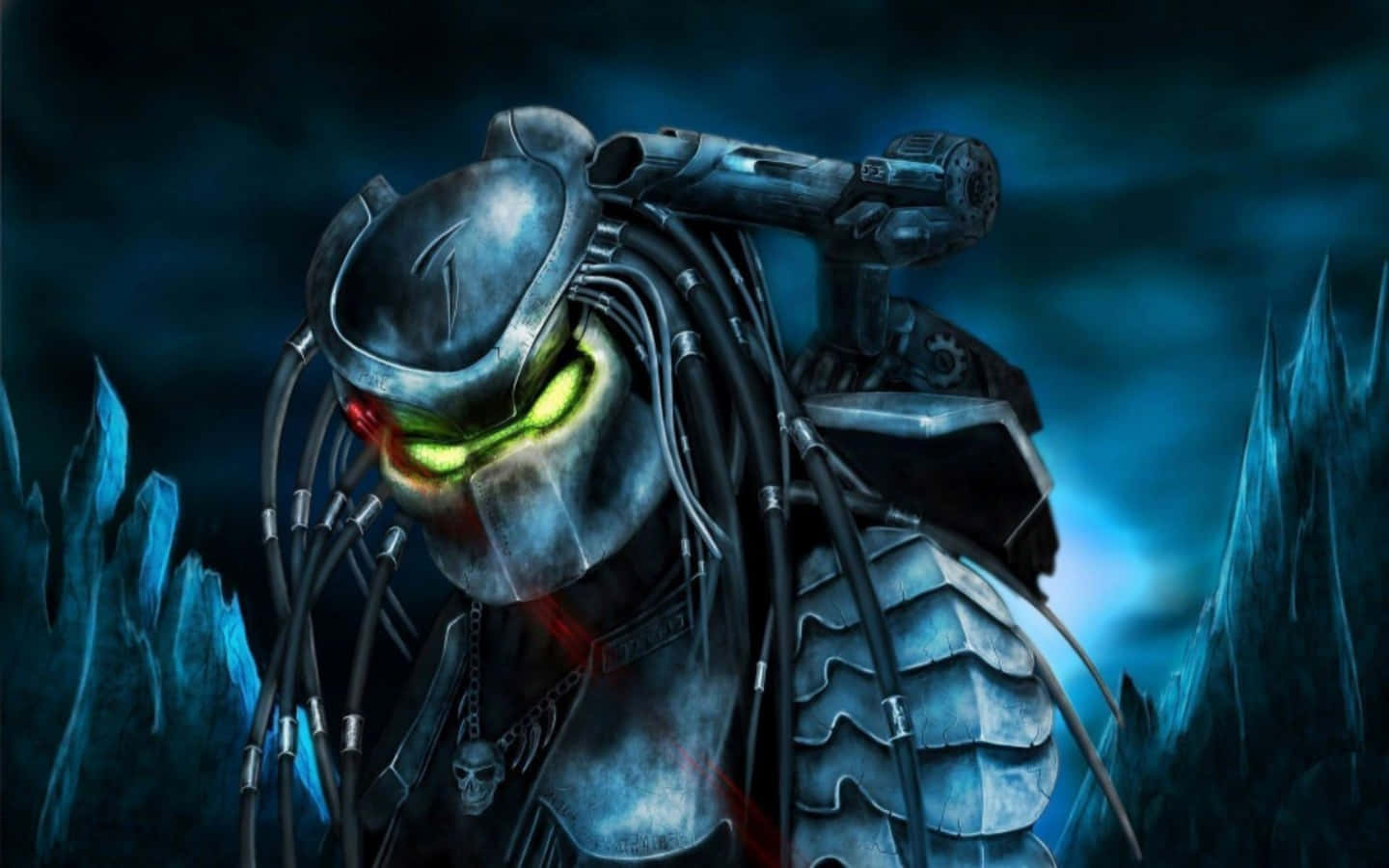 Alien Vs Predator, Predator warrior, glowing green eyes, HD Desktop Wallpaper
