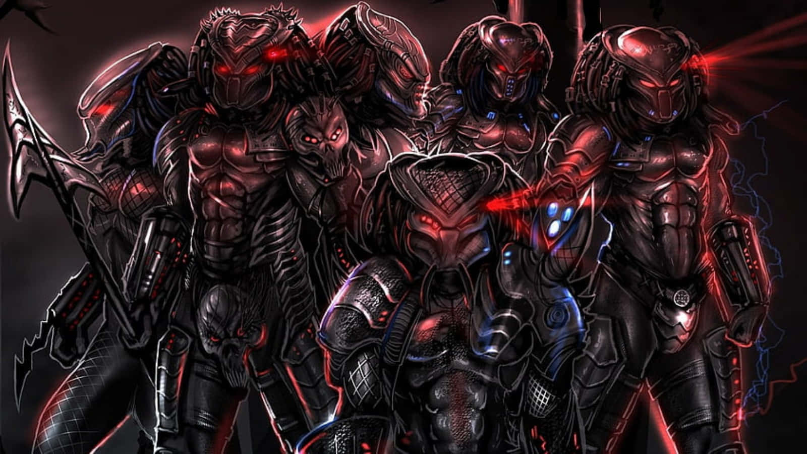Alien Vs Predator, armored alien warriors, glowing red eyes, HD Desktop Wallpaper