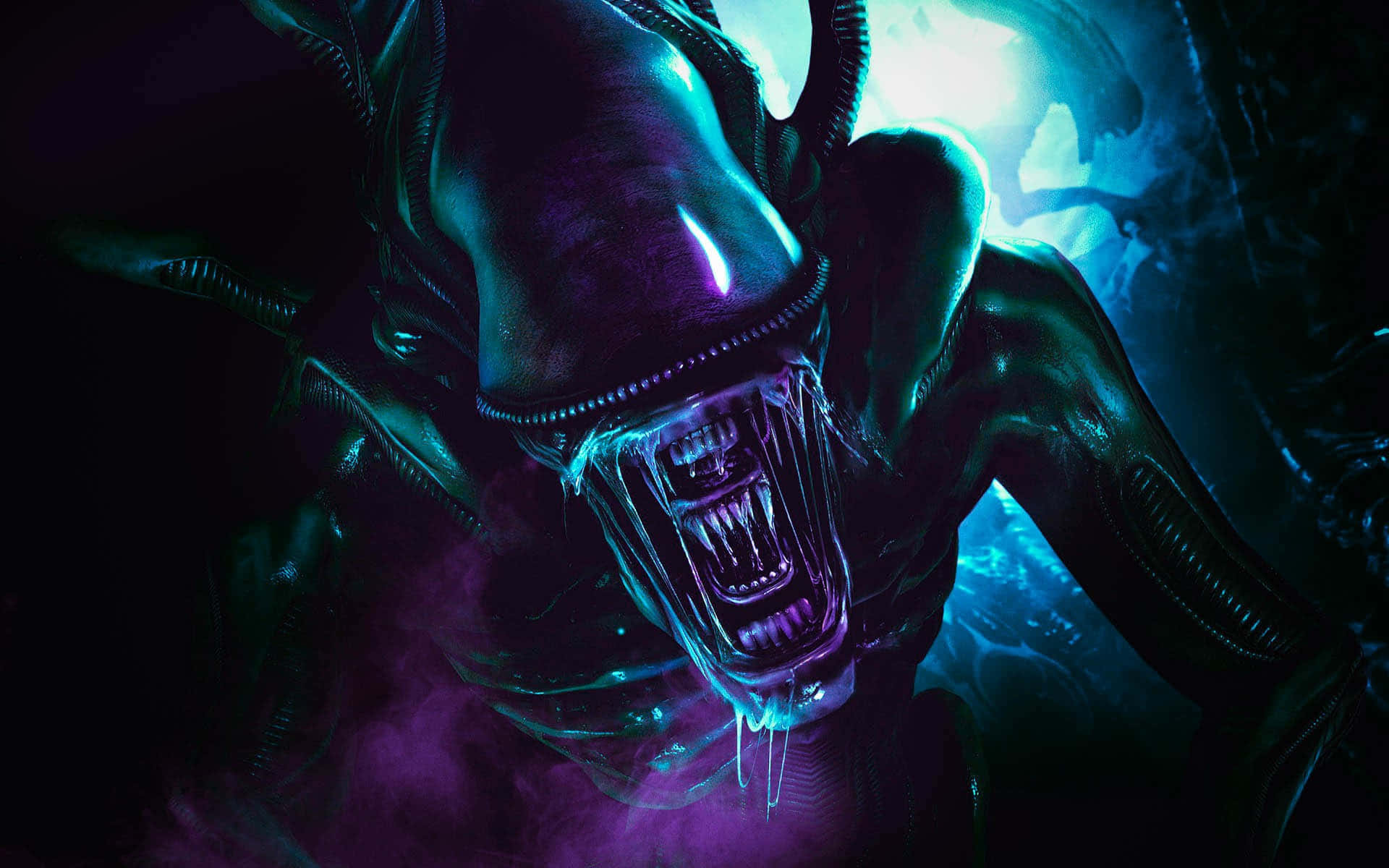 Alien Vs Predator, glowing purple, teal accents, Full HD Desktop Wallpaper