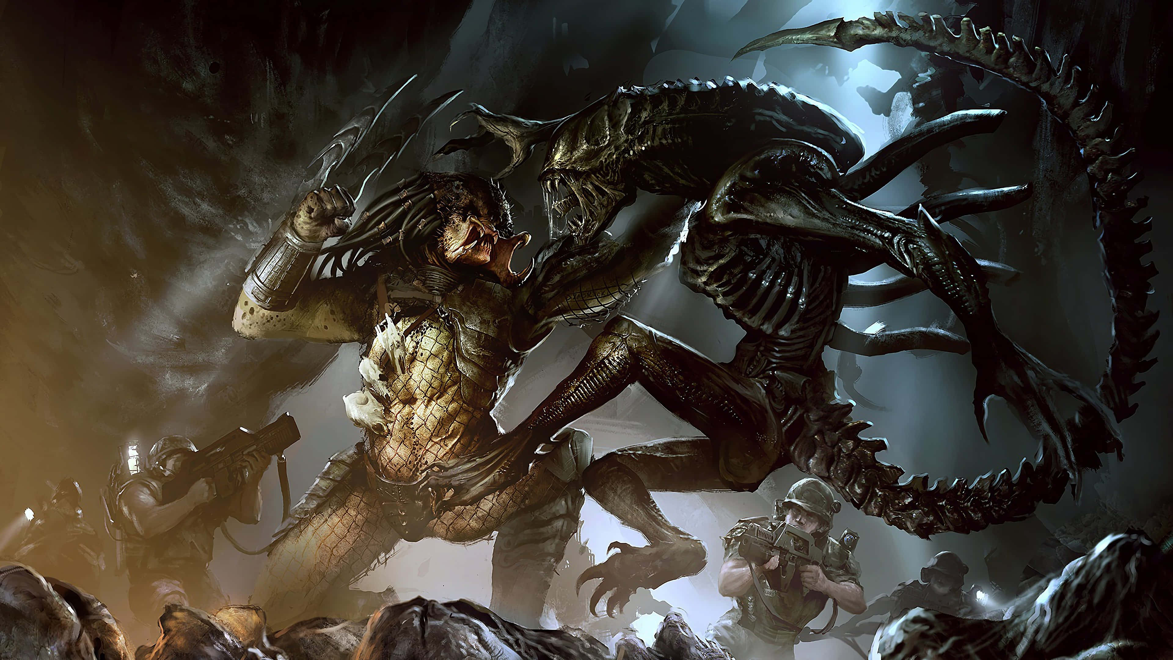 Alien, Predator, dark cave, 4K Desktop Wallpaper