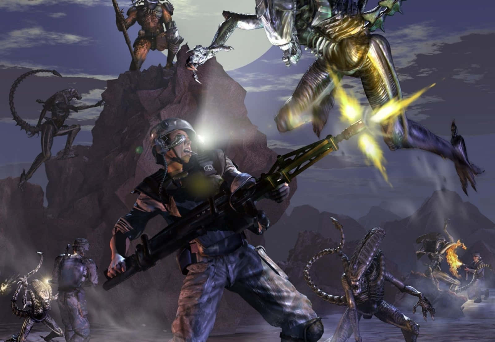 Alien Vs Predator, soldier, leaping alien creatures, HD Desktop Wallpaper