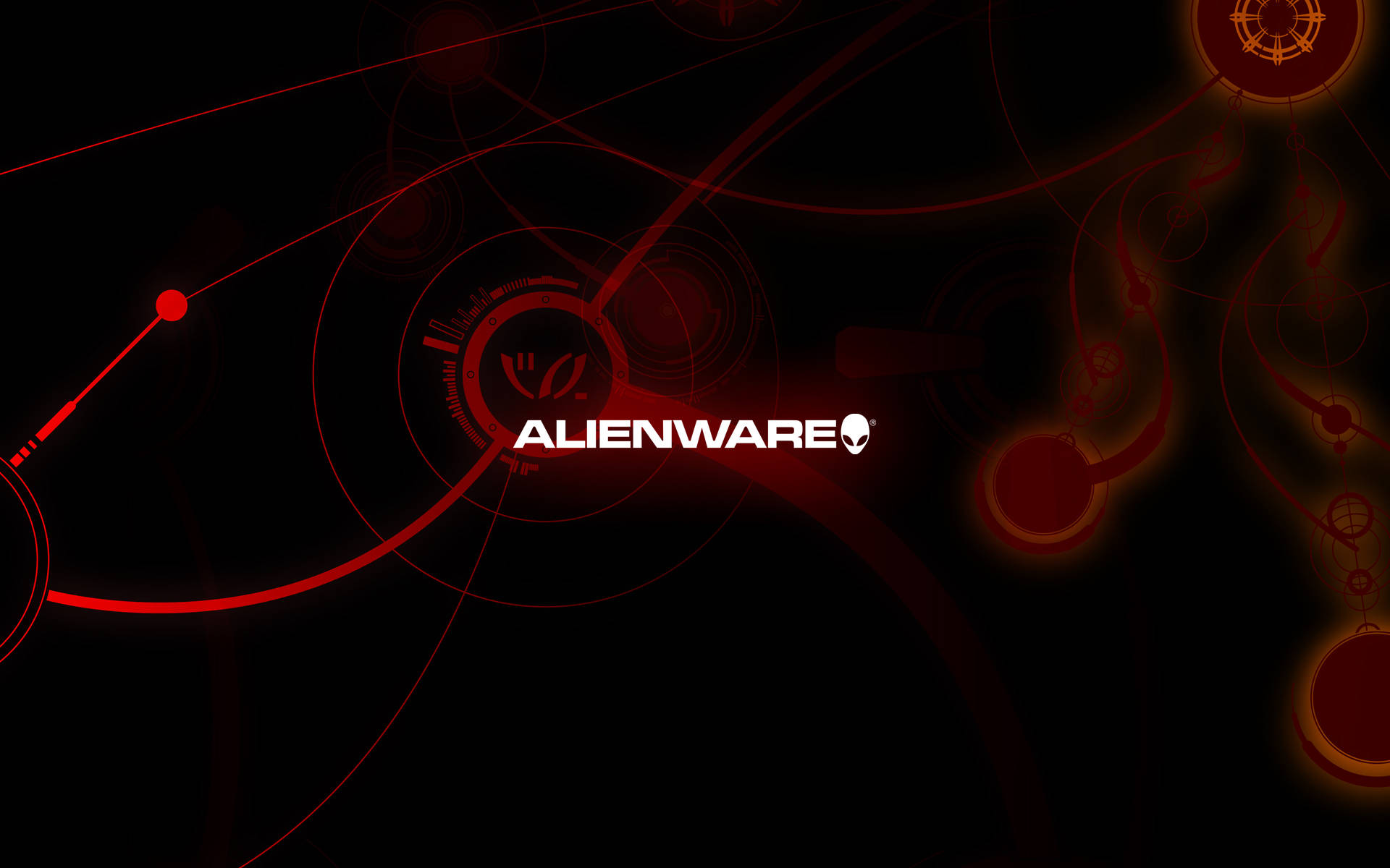 Alienware Default, red pattern, glowing red circuit-like lines, Full HD Desktop Wallpaper