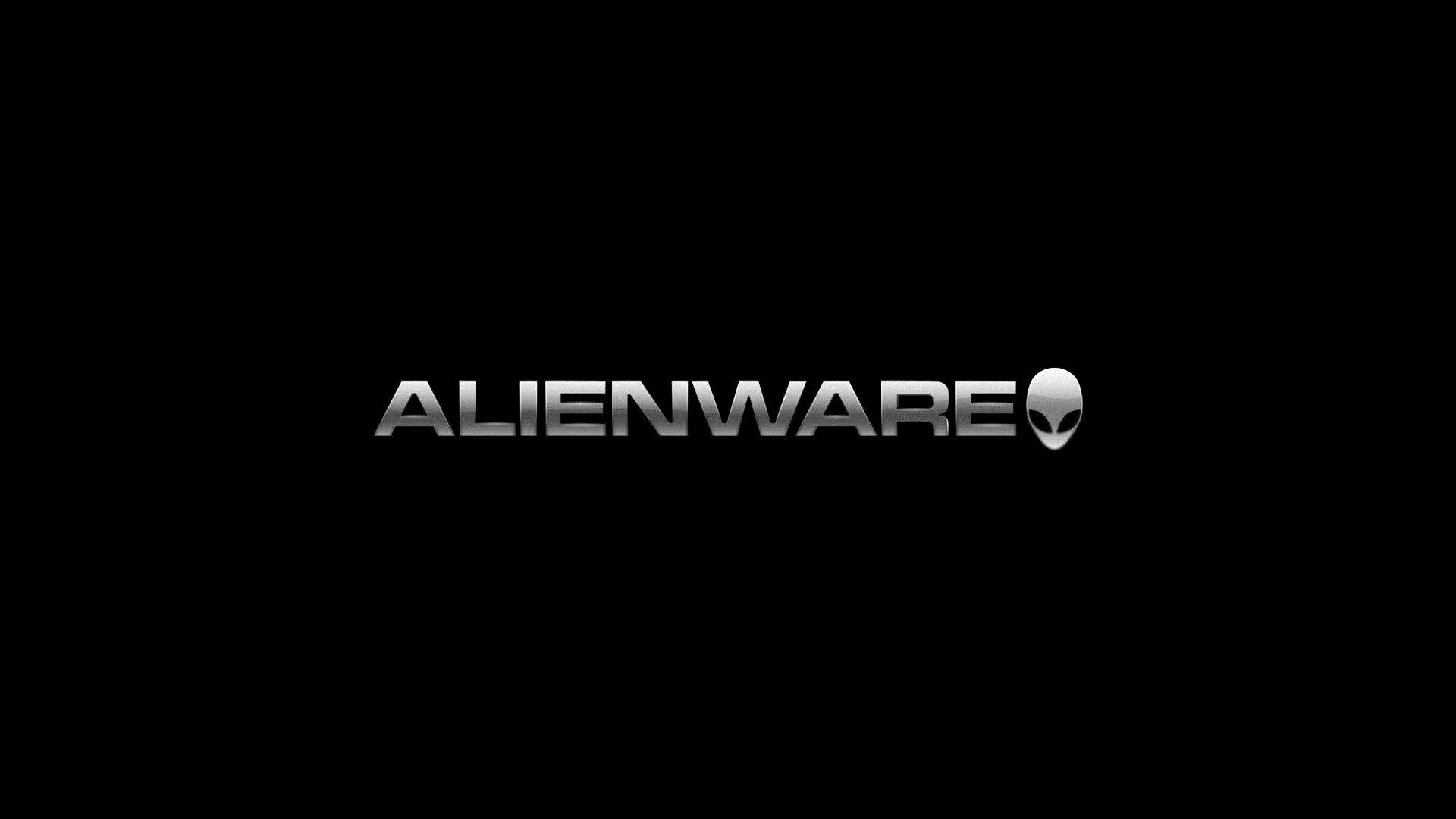 Alienware, metallic silver, stark black background, 4K Desktop Wallpaper