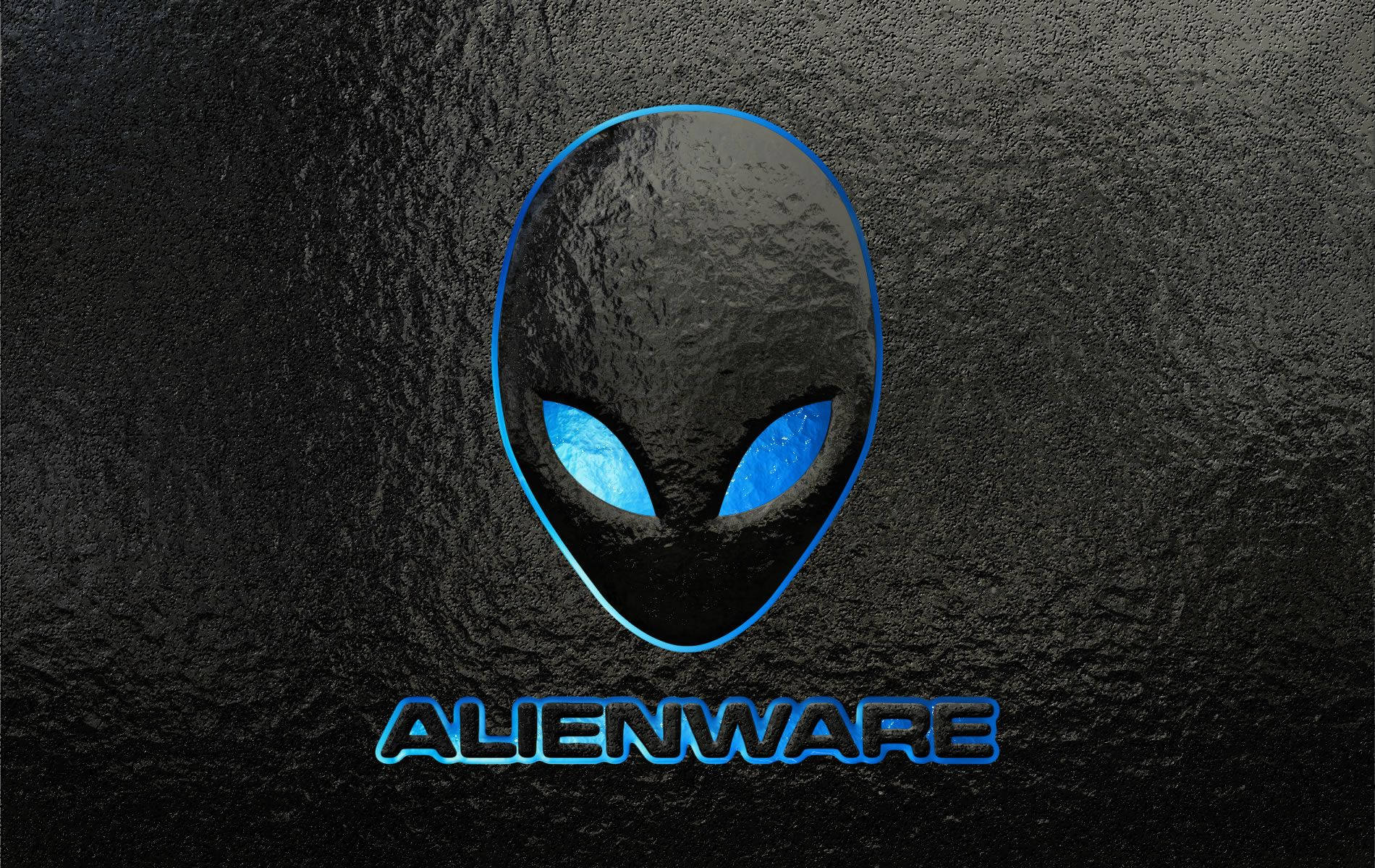 Alienware, glowing blue alien head logo, textured black surface, HD Desktop Wallpaper