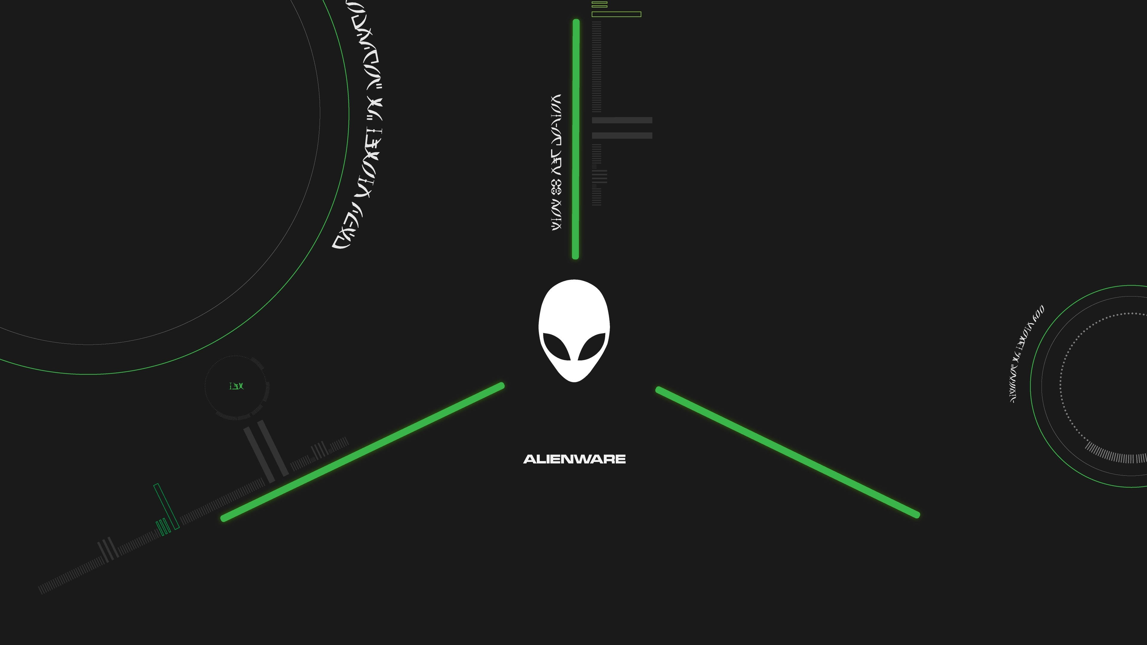 Alienware, glowing green lines, alien head logo, 4K Desktop Wallpaper
