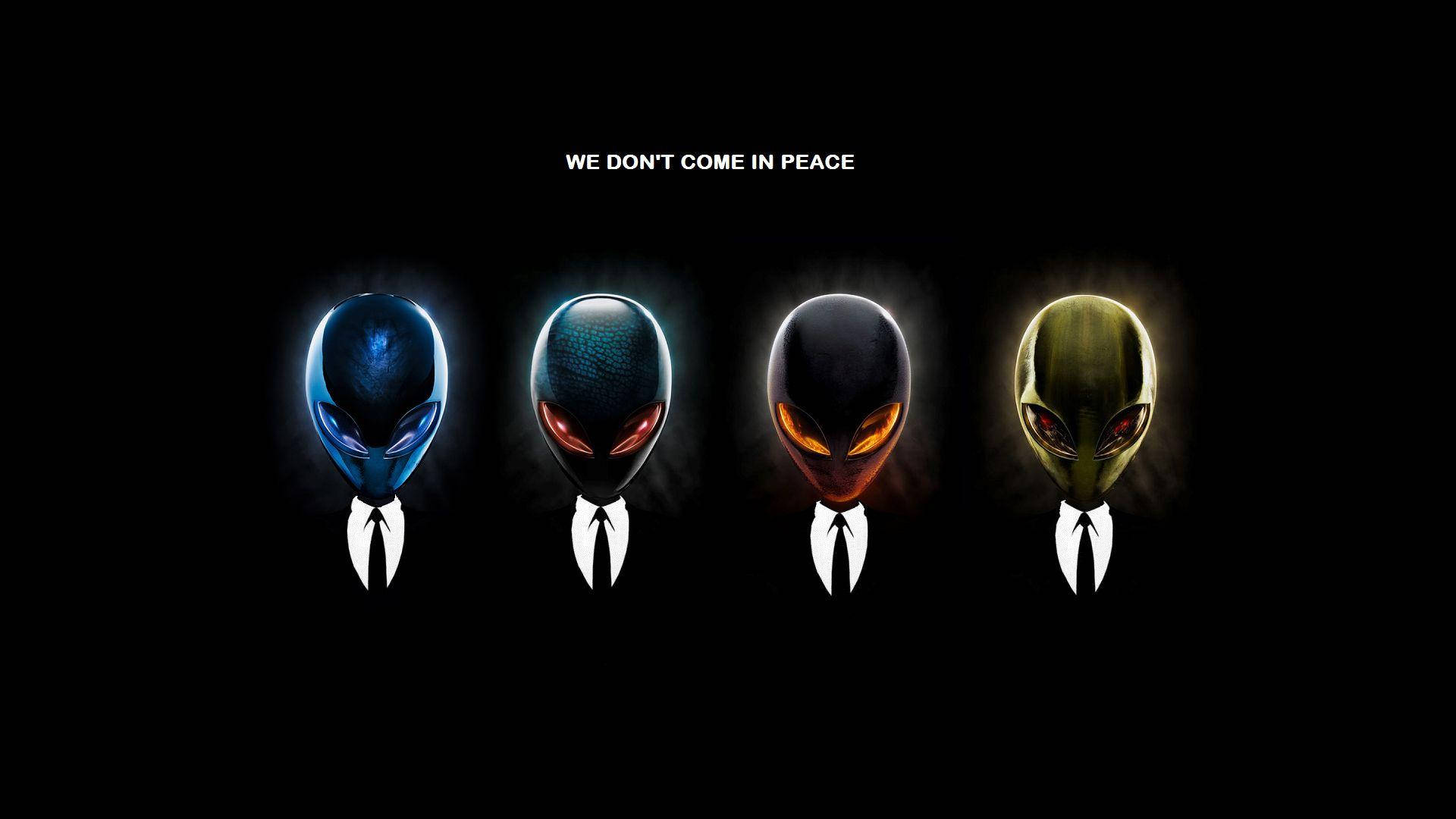 Alienware, glowing alien heads, black background, Full HD Desktop Wallpaper