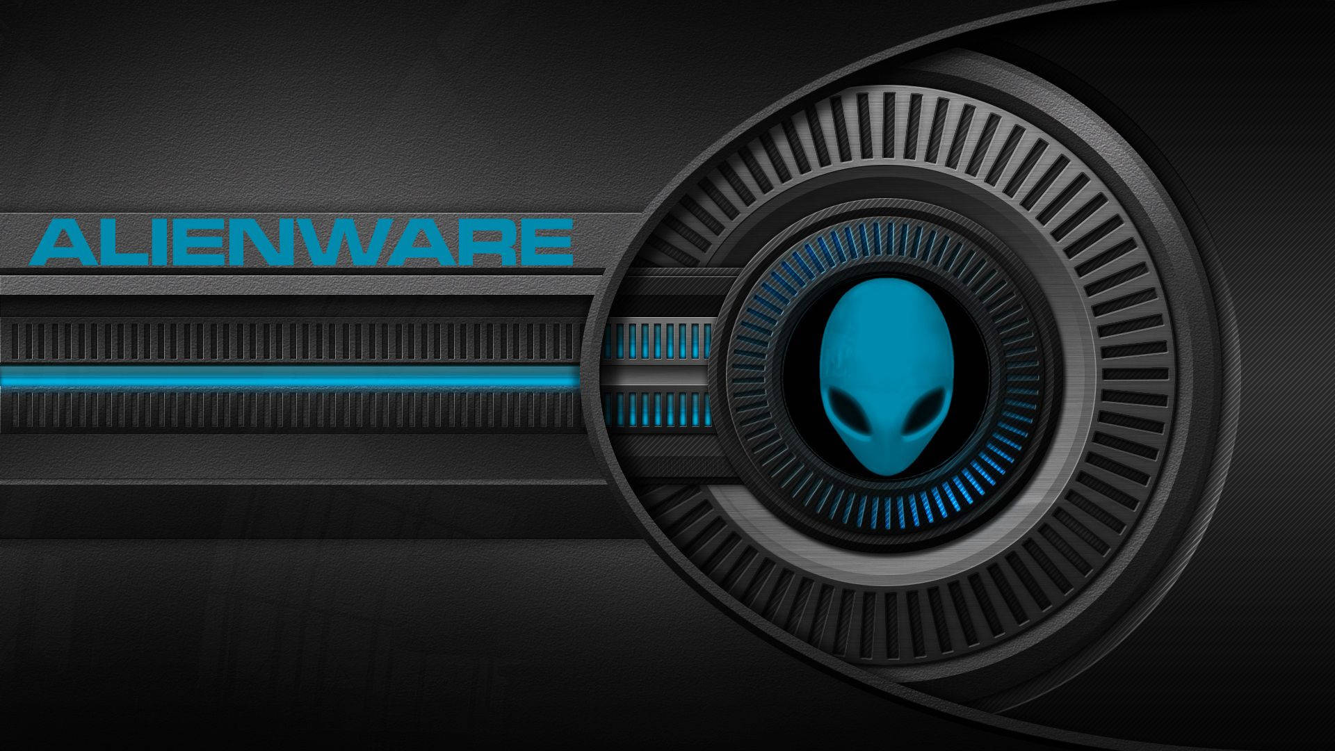 Alienware, glowing blue alien head, sleek black logo, Full HD Desktop Wallpaper