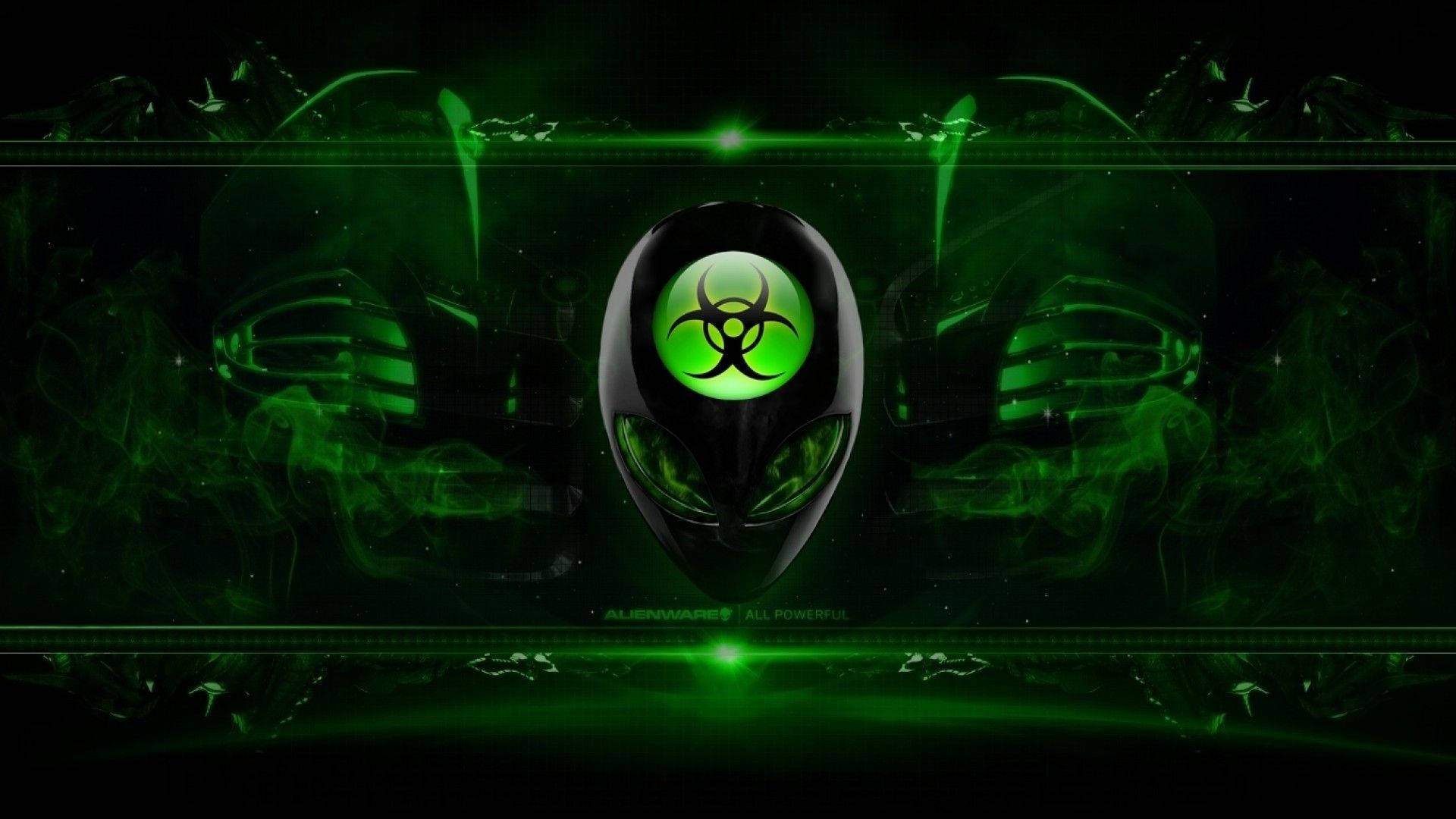 Alienware, glowing green alien head, biohazard symbol, Full HD Desktop Wallpaper