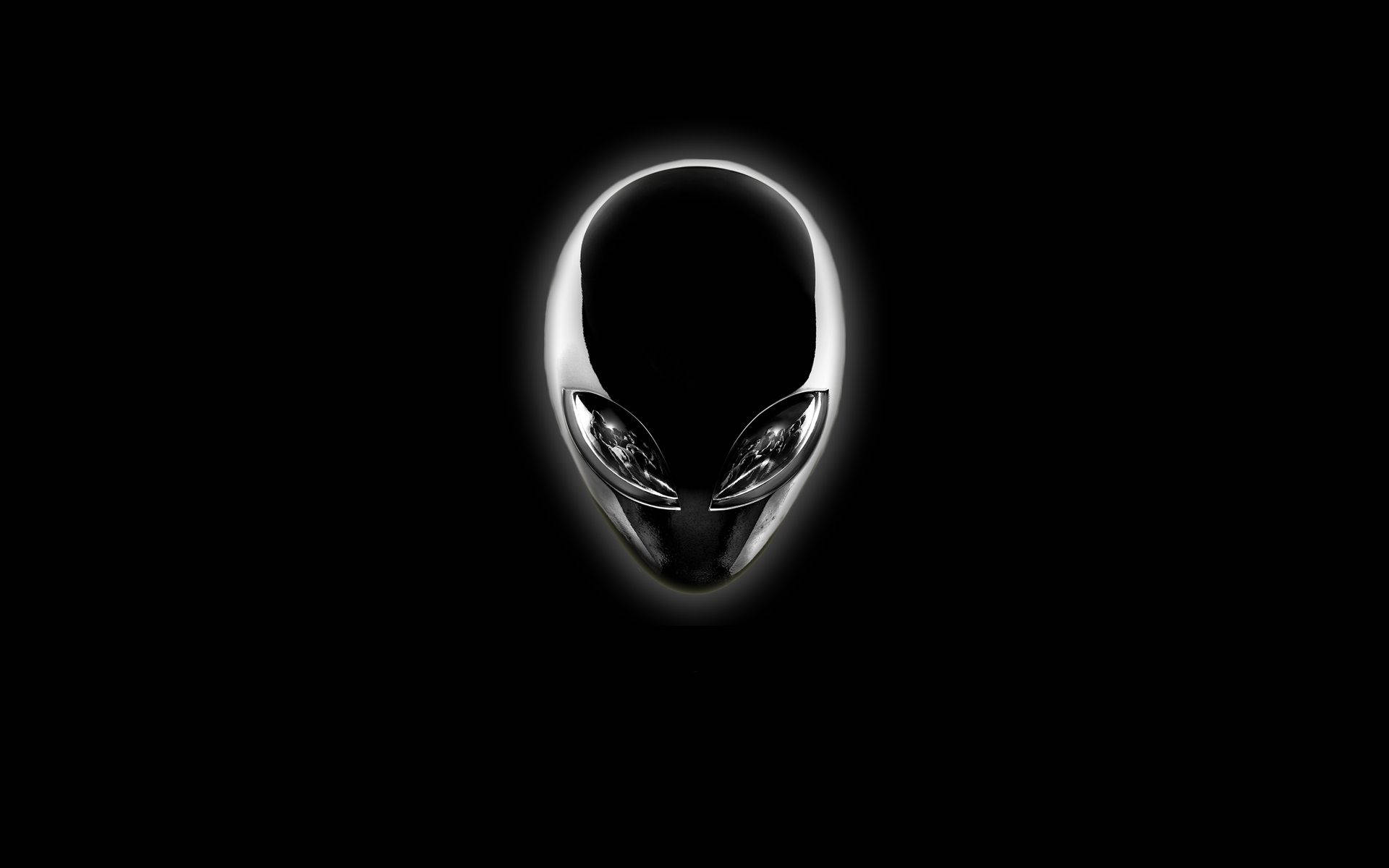 Alienware, glowing silver alien head logo, pure black background, Full HD Desktop Wallpaper