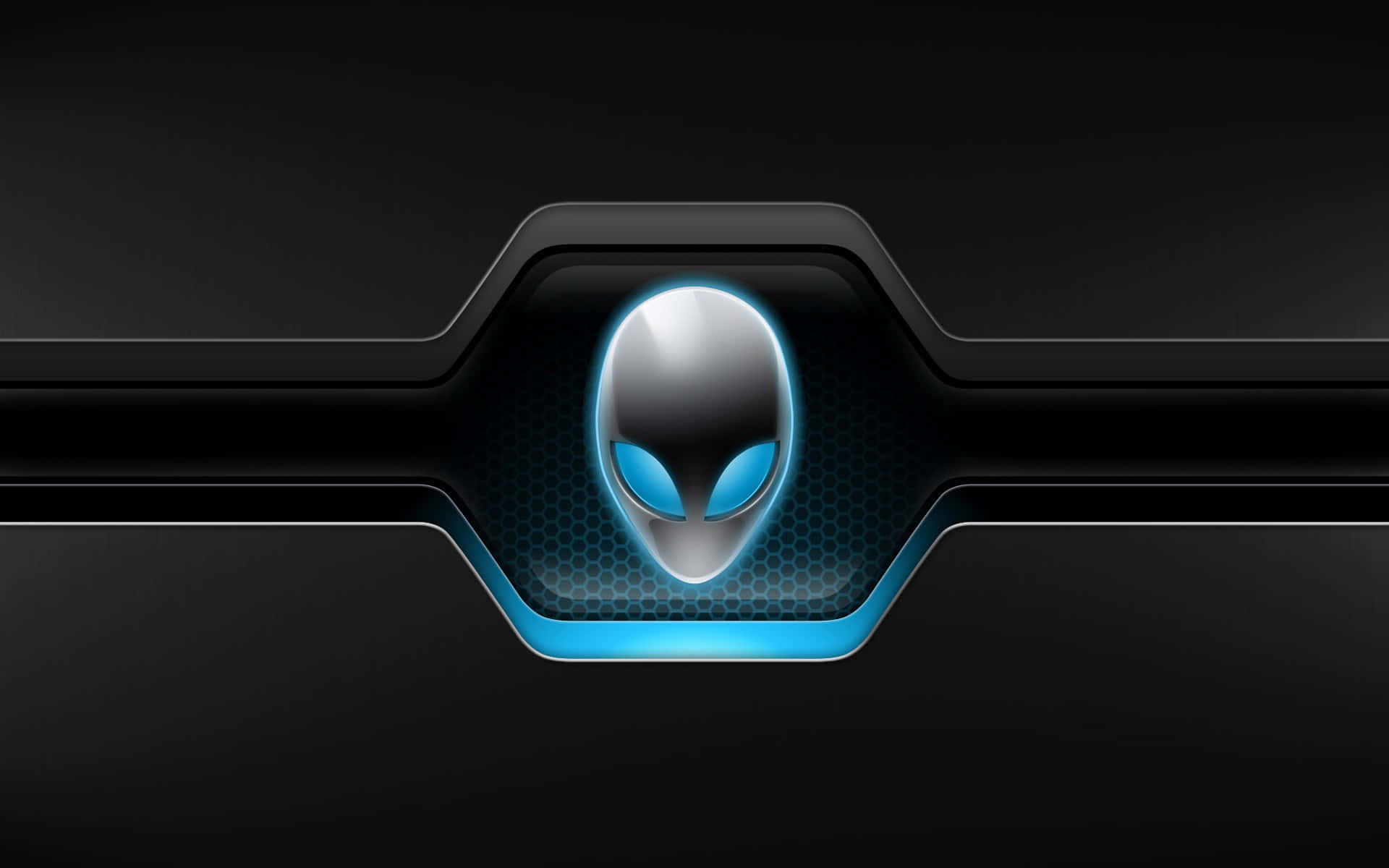 Alienware Logo, black hexagonal panel, metallic edges, Full HD Desktop Wallpaper