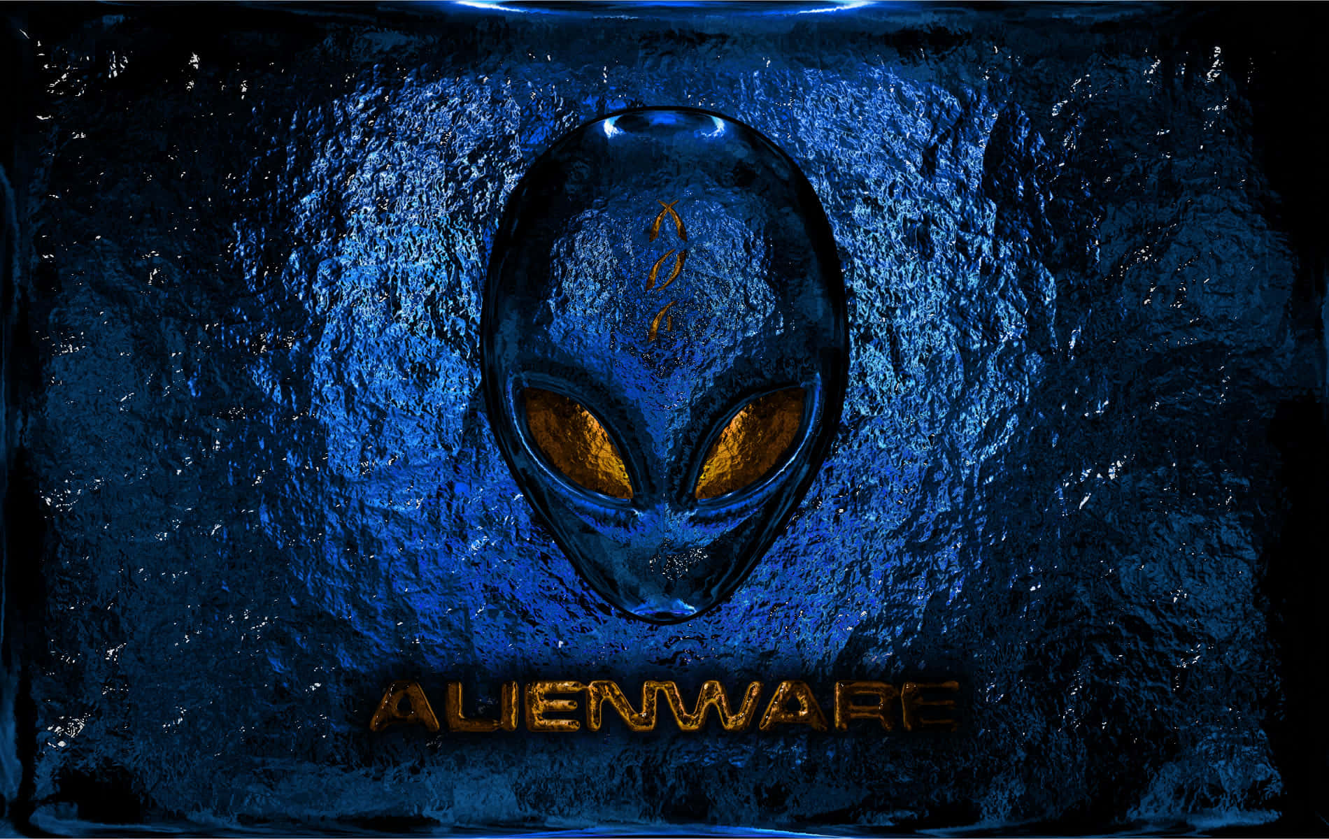 Alienware, golden eyes, textured blue ice, HD Desktop Wallpaper